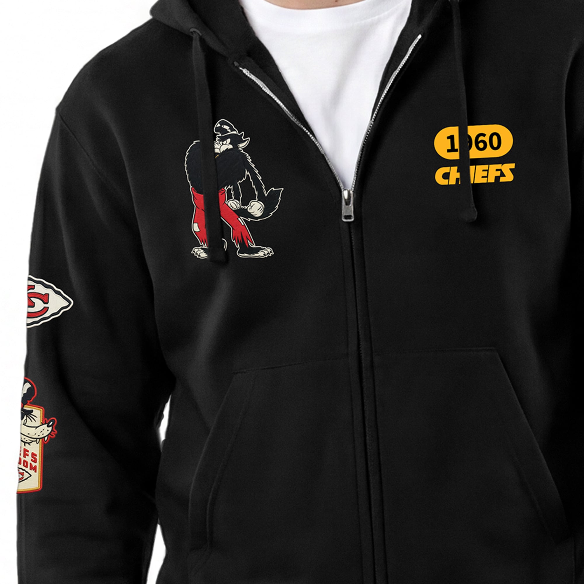 Men's Disney x Champion Black Kansas City Chiefs Big Bad Wolf All-Star Full-Zip Hoodie