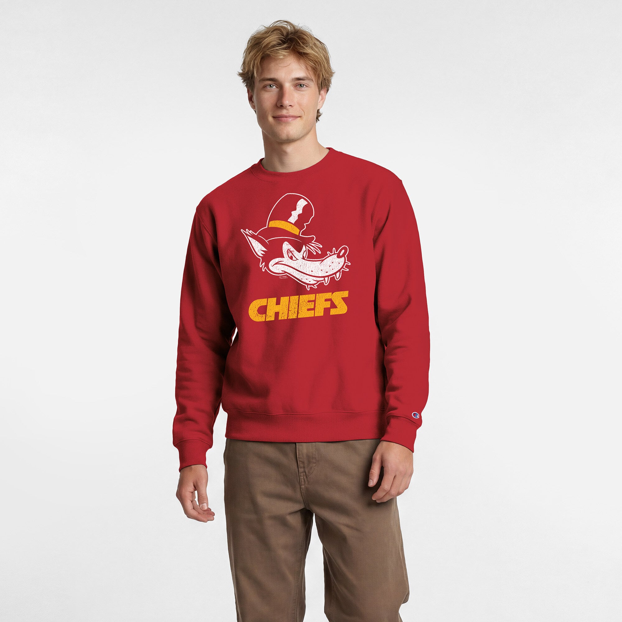 Sweat-shirt homme Disney x Champion rouge Kansas City Chiefs Big Bad Wolf Powerblend