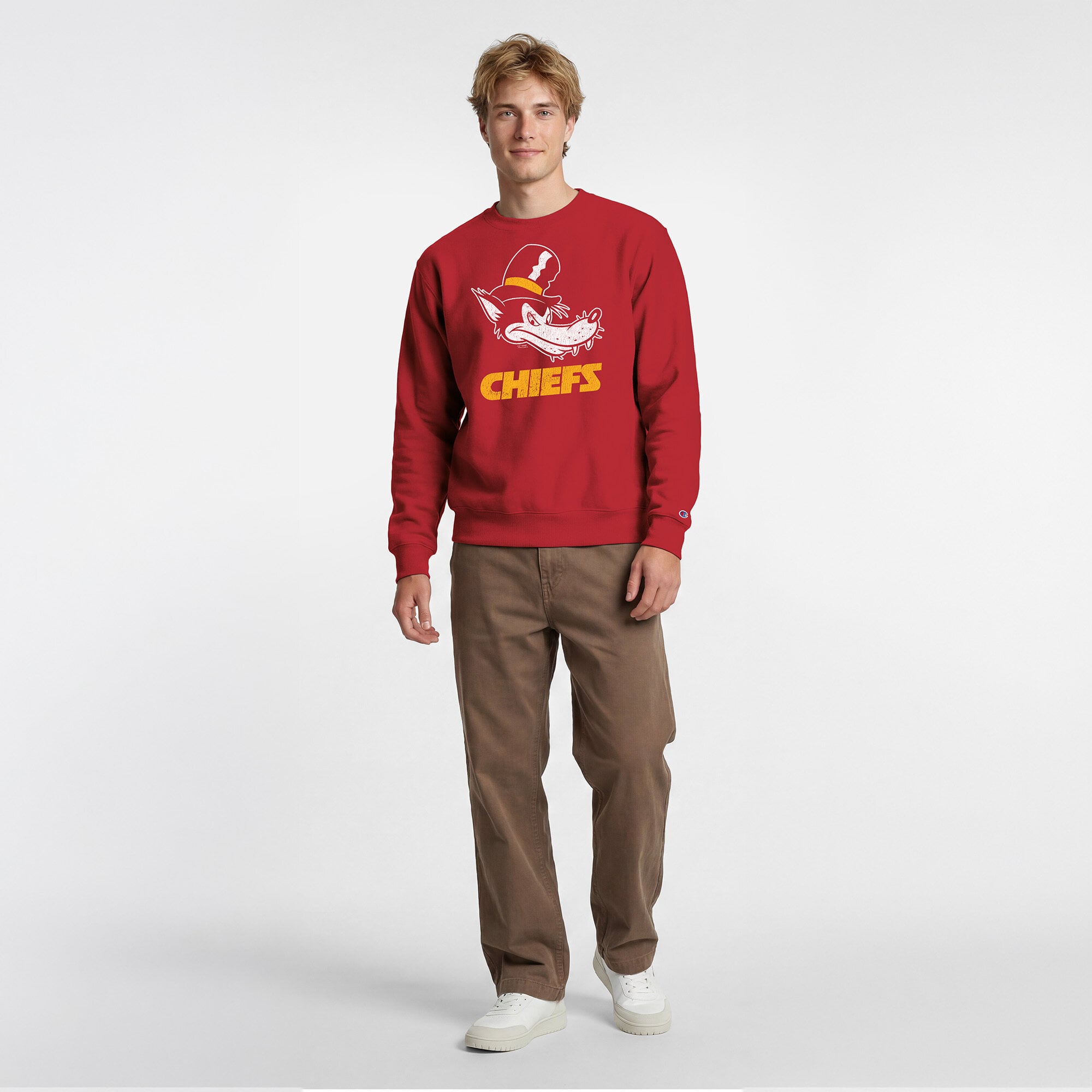 Sweat-shirt homme Disney x Champion rouge Kansas City Chiefs Big Bad Wolf Powerblend