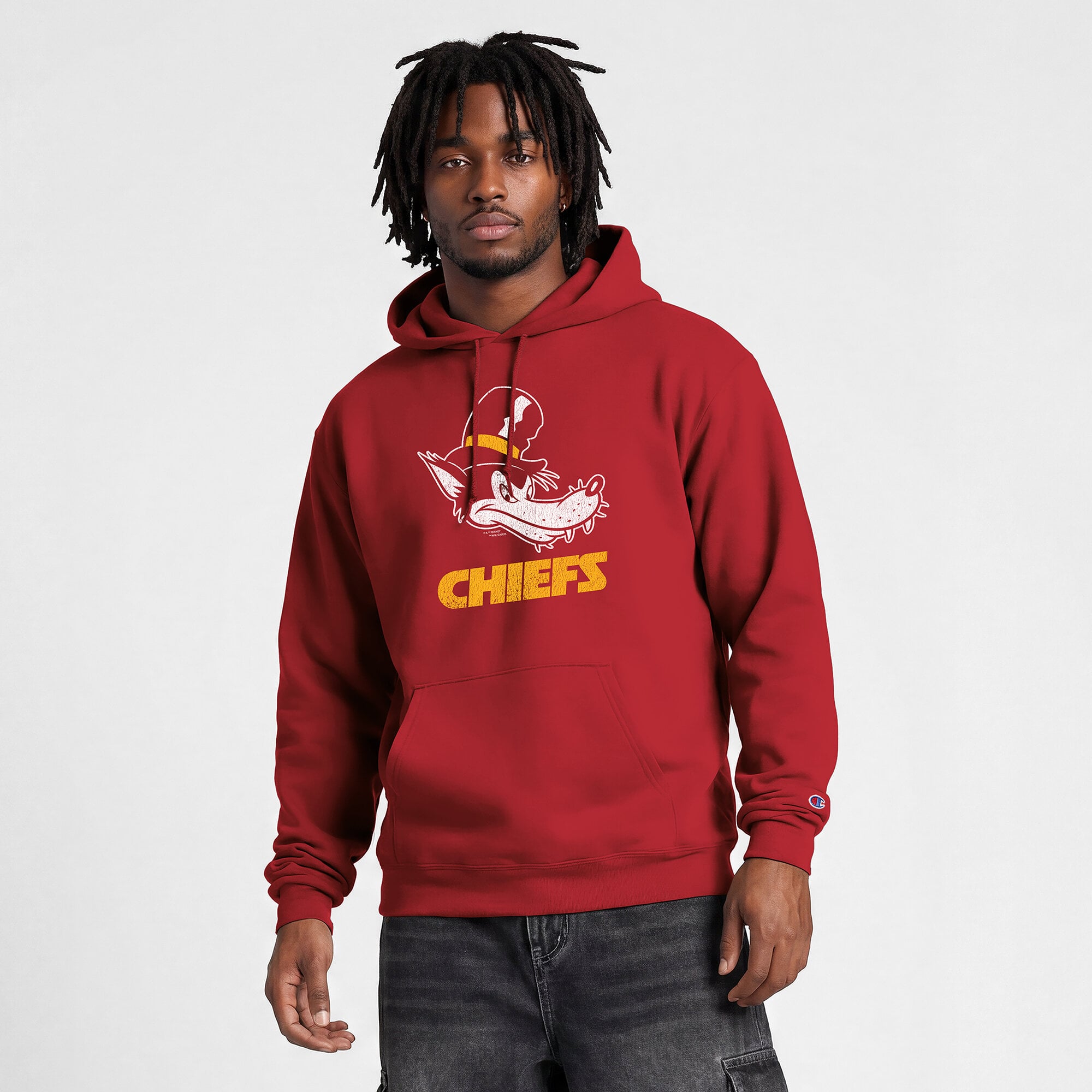 Sweat à capuche intégral Disney x Champion rouge Kansas City Chiefs Powerblend pour homme