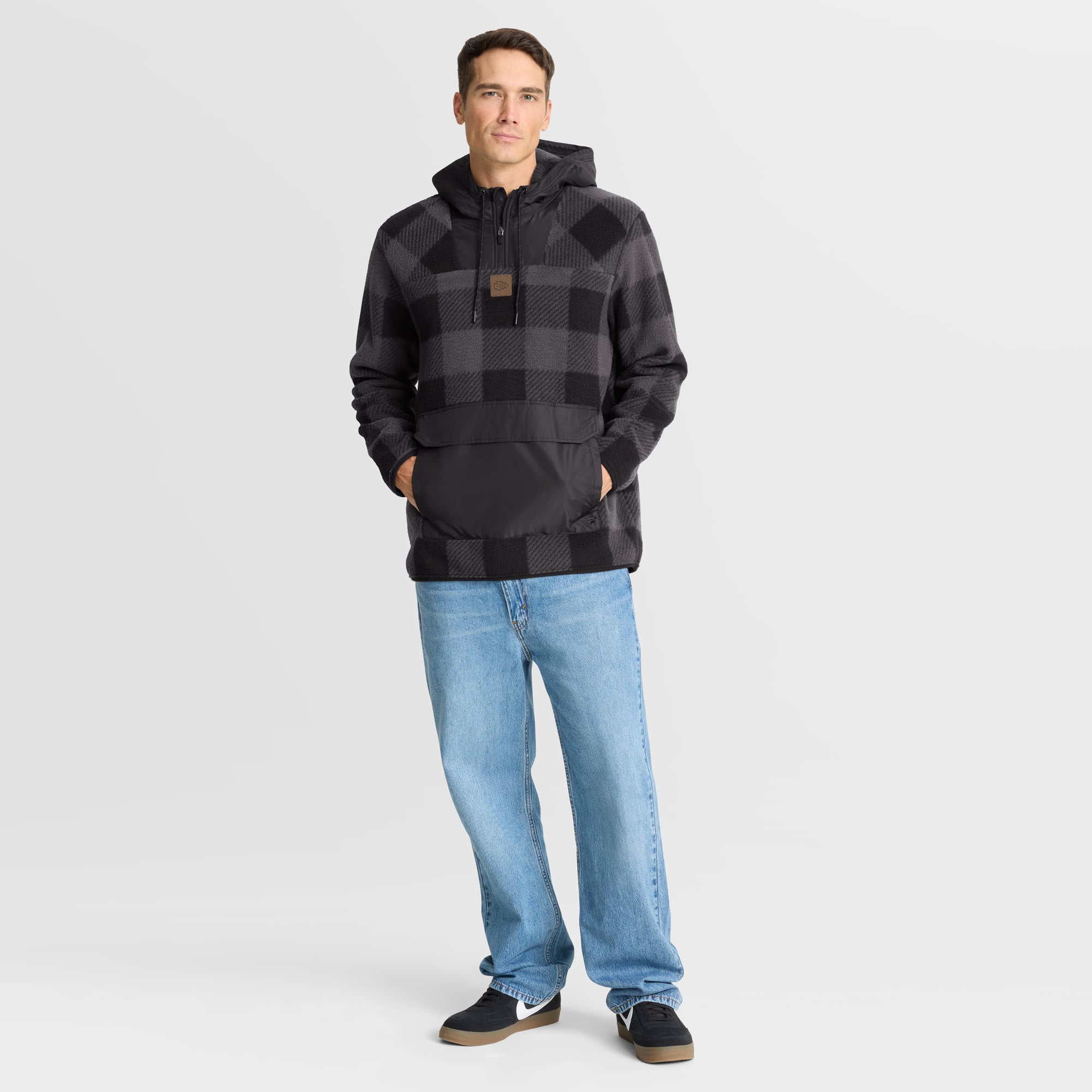 Men's Fanatics Black Kansas City Chiefs Oversized Elements Plaid Polar Fleece Quarter-Zip Hoodie