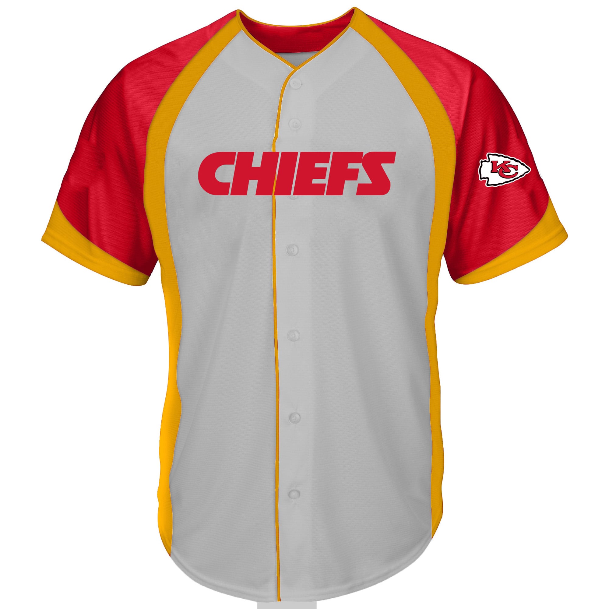 Men's Fanatics Gray Kansas City Chiefs Big & Tall Button-Up Raglan Fashion Top