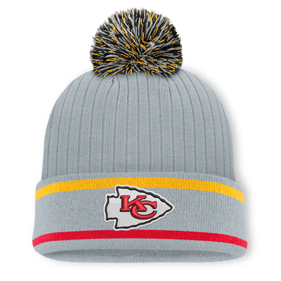 Kansas City Chiefs Fanatics Fissure Cuffed Knit Hat with Pom - Gray