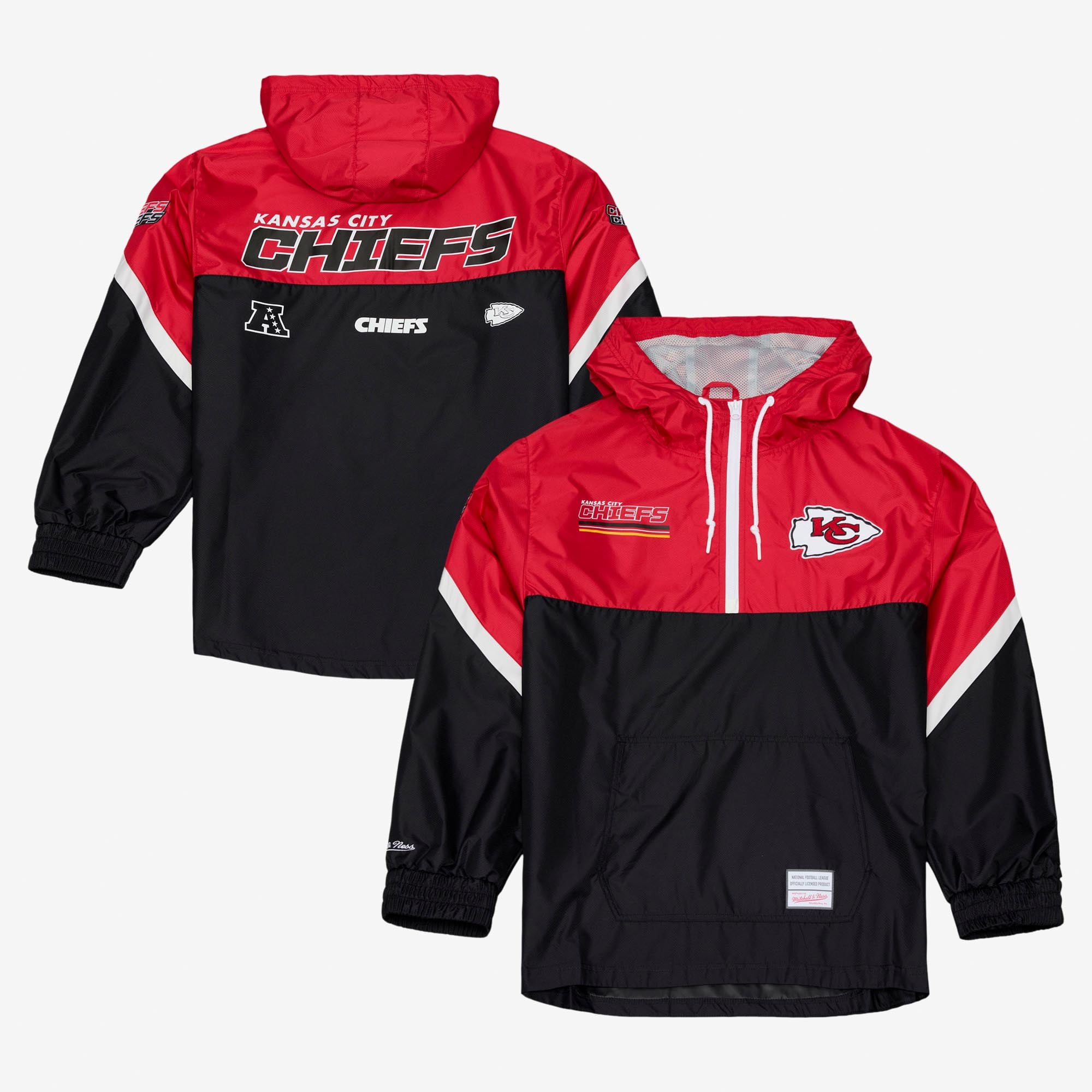 Coupe-vent Mitchell & Ness rouge et noir à carreaux triples des Kansas City Chiefs pour homme, fermeture éclair au quart