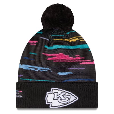 Kansas City Chiefs New Era 2026 NFL Crucial Catch Cuffed Knit Hat with Pom - Black