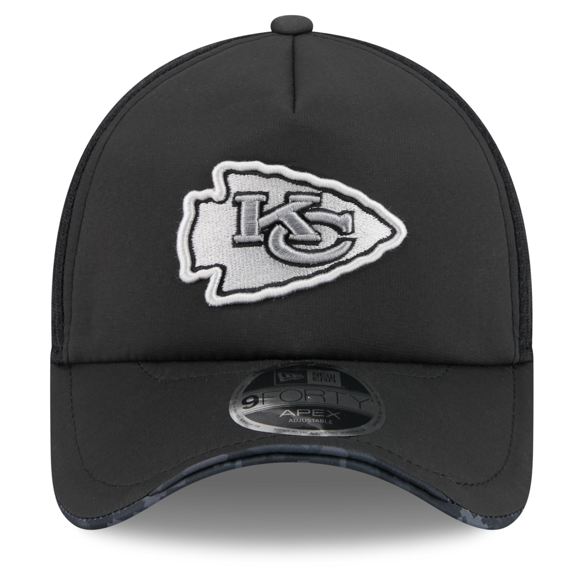 Casquette trucker ajustable New Era Apex 9FORTY Kansas City Chiefs 2026 Salute To Service, noire, pour homme