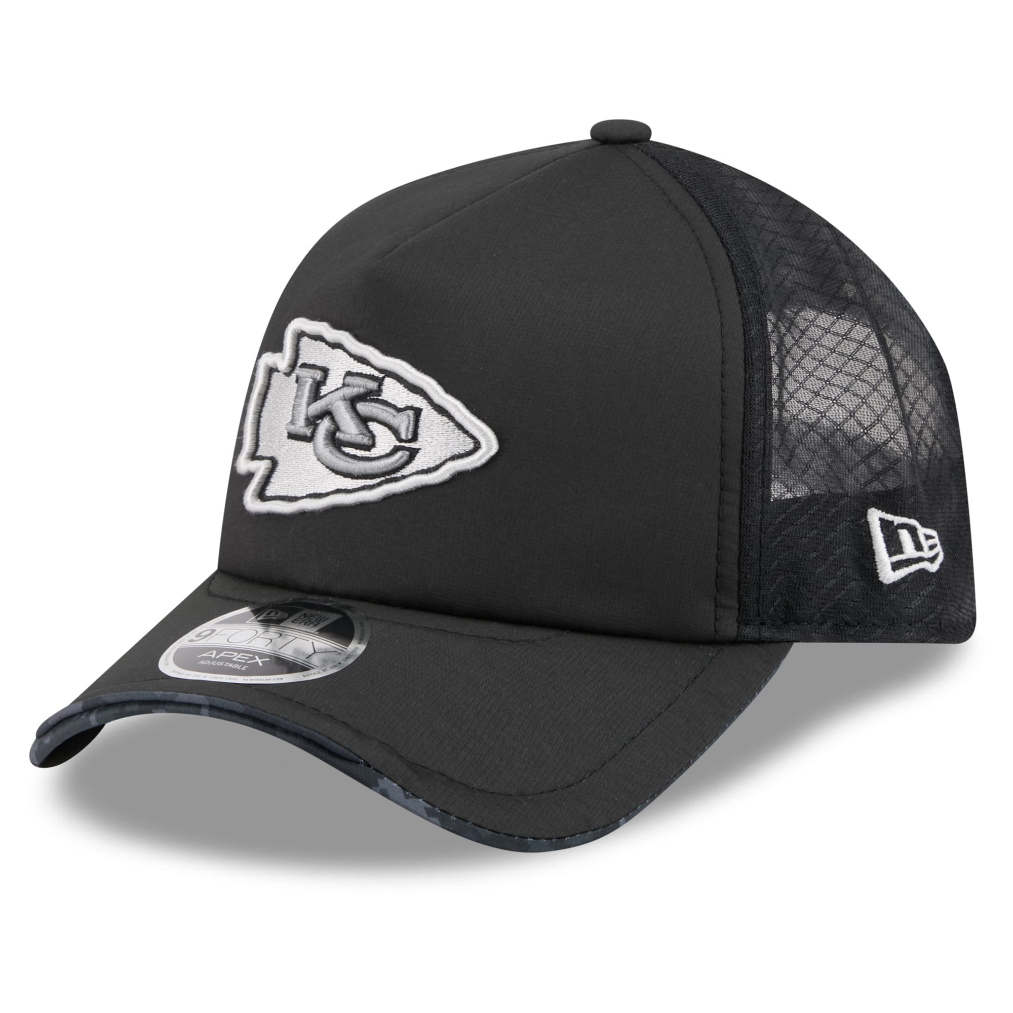 Casquette trucker ajustable New Era Apex 9FORTY Kansas City Chiefs 2026 Salute To Service, noire, pour homme