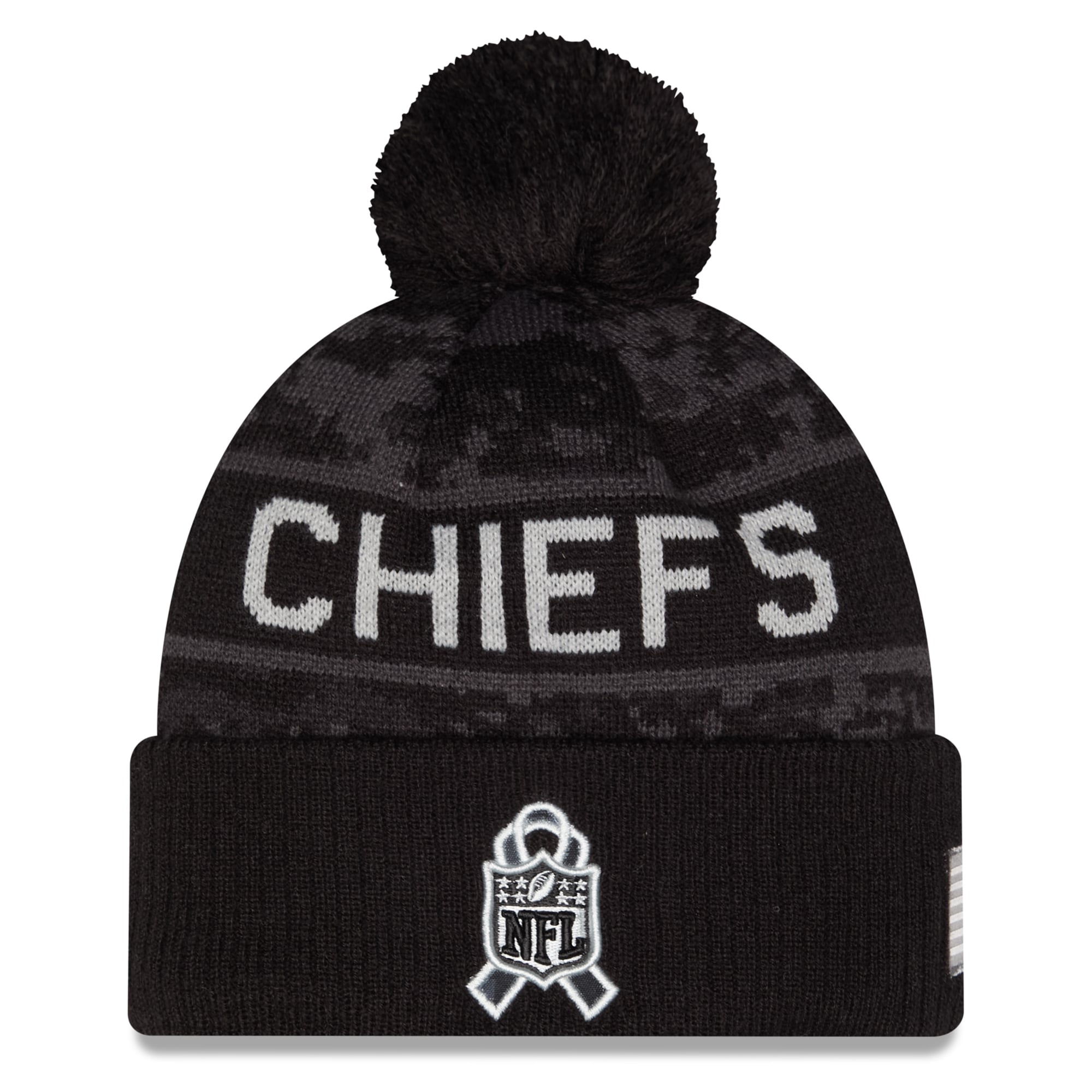 Bonnet à revers New Era noir Kansas City Chiefs 2026 Salute To Service pour homme, avec pompon