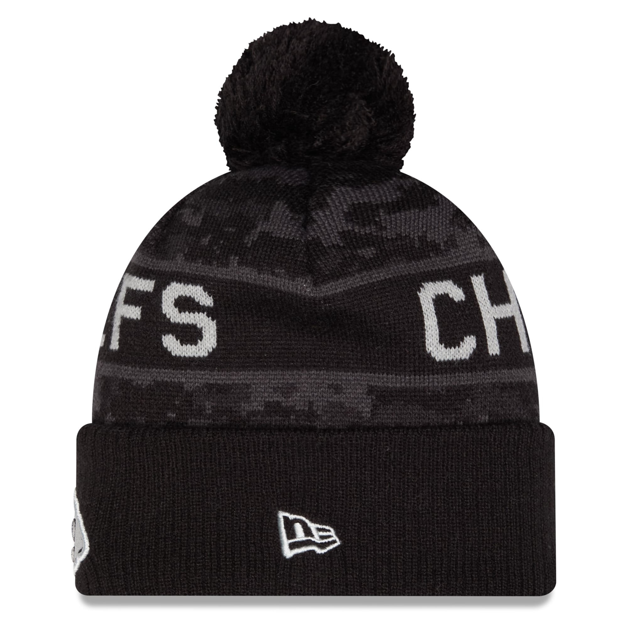 Bonnet à revers New Era noir Kansas City Chiefs 2026 Salute To Service pour homme, avec pompon