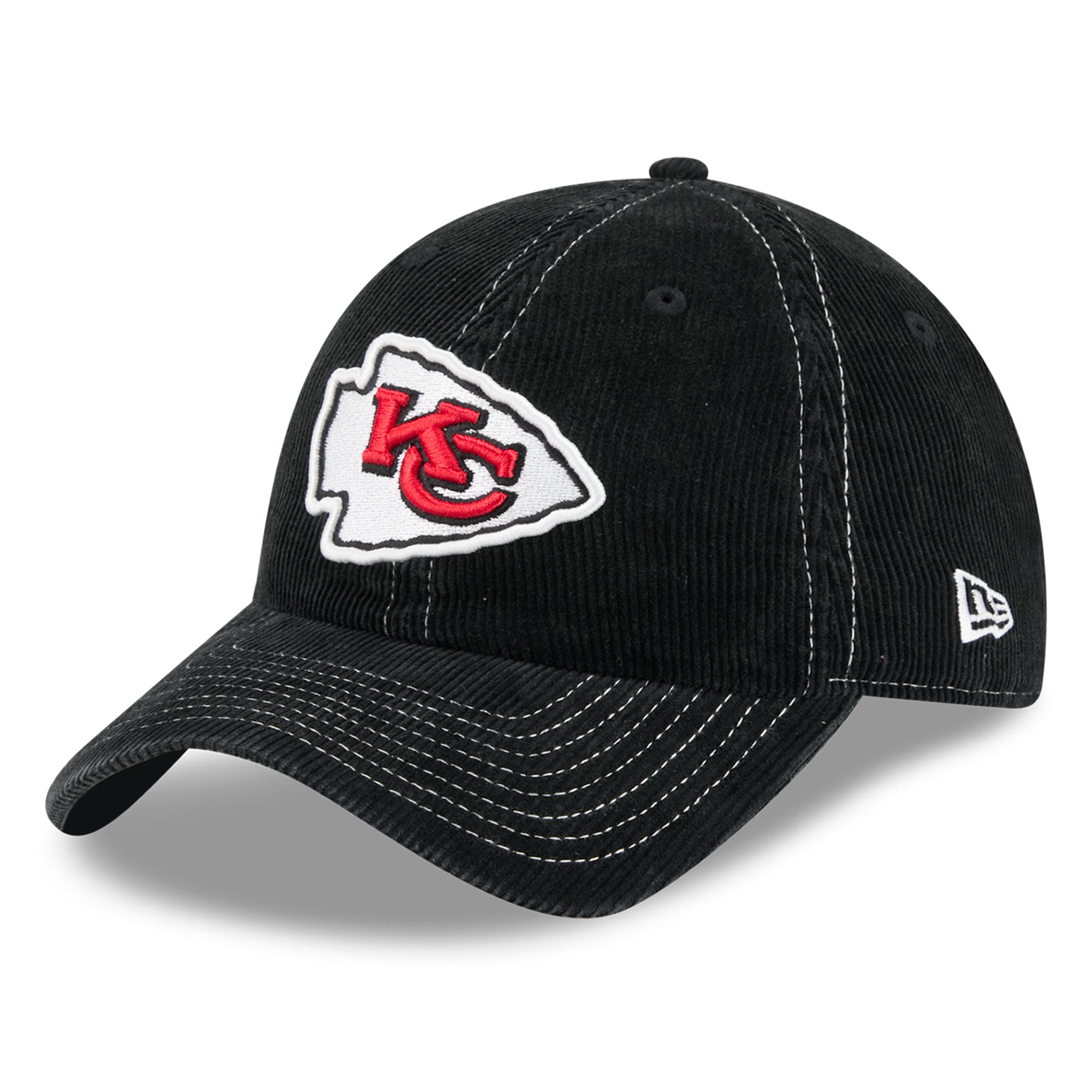 Casquette New Era noire pour homme, Kansas City Chiefs, en velours côtelé, style classique décontracté et ajustable