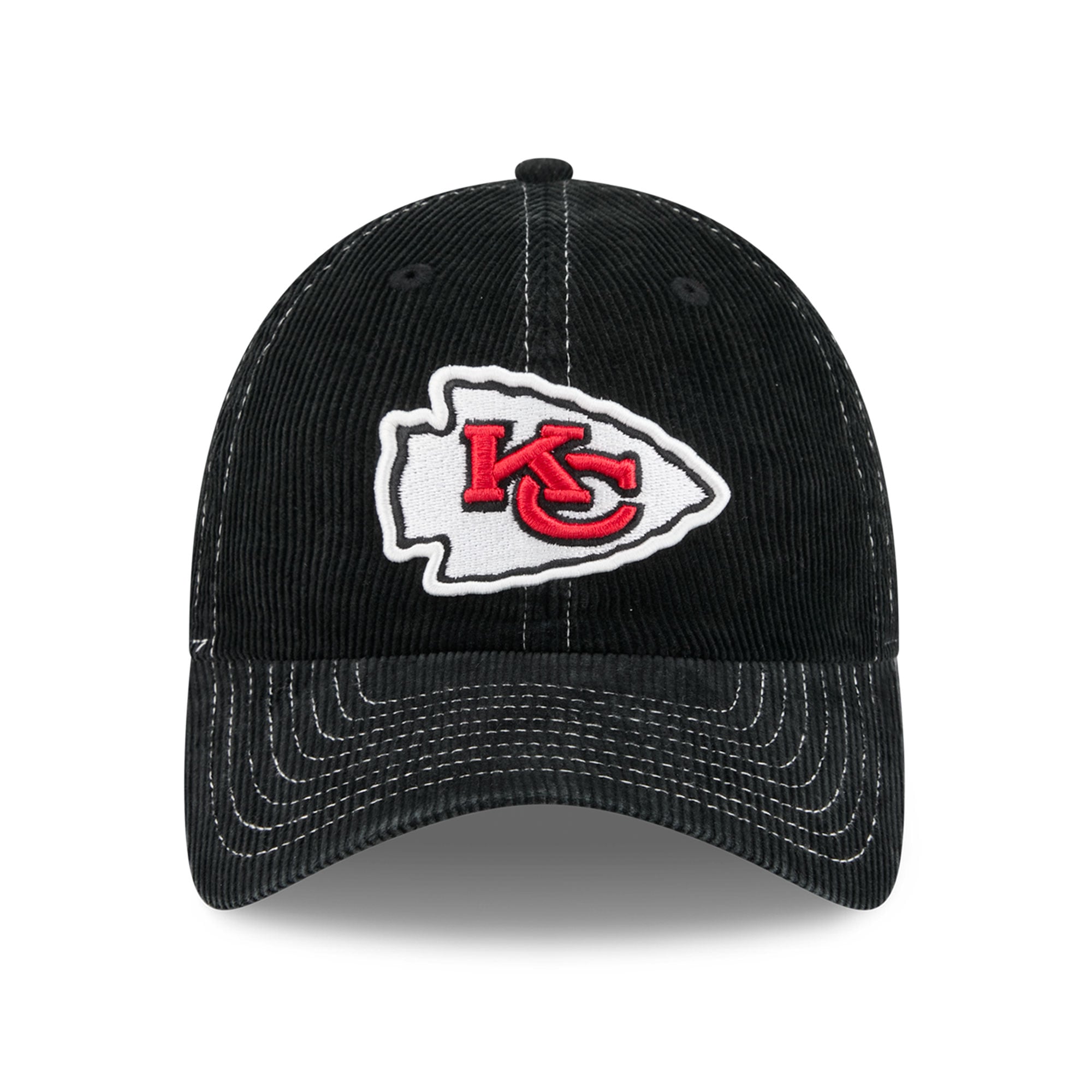 Casquette New Era noire pour homme, Kansas City Chiefs, en velours côtelé, style classique décontracté et ajustable