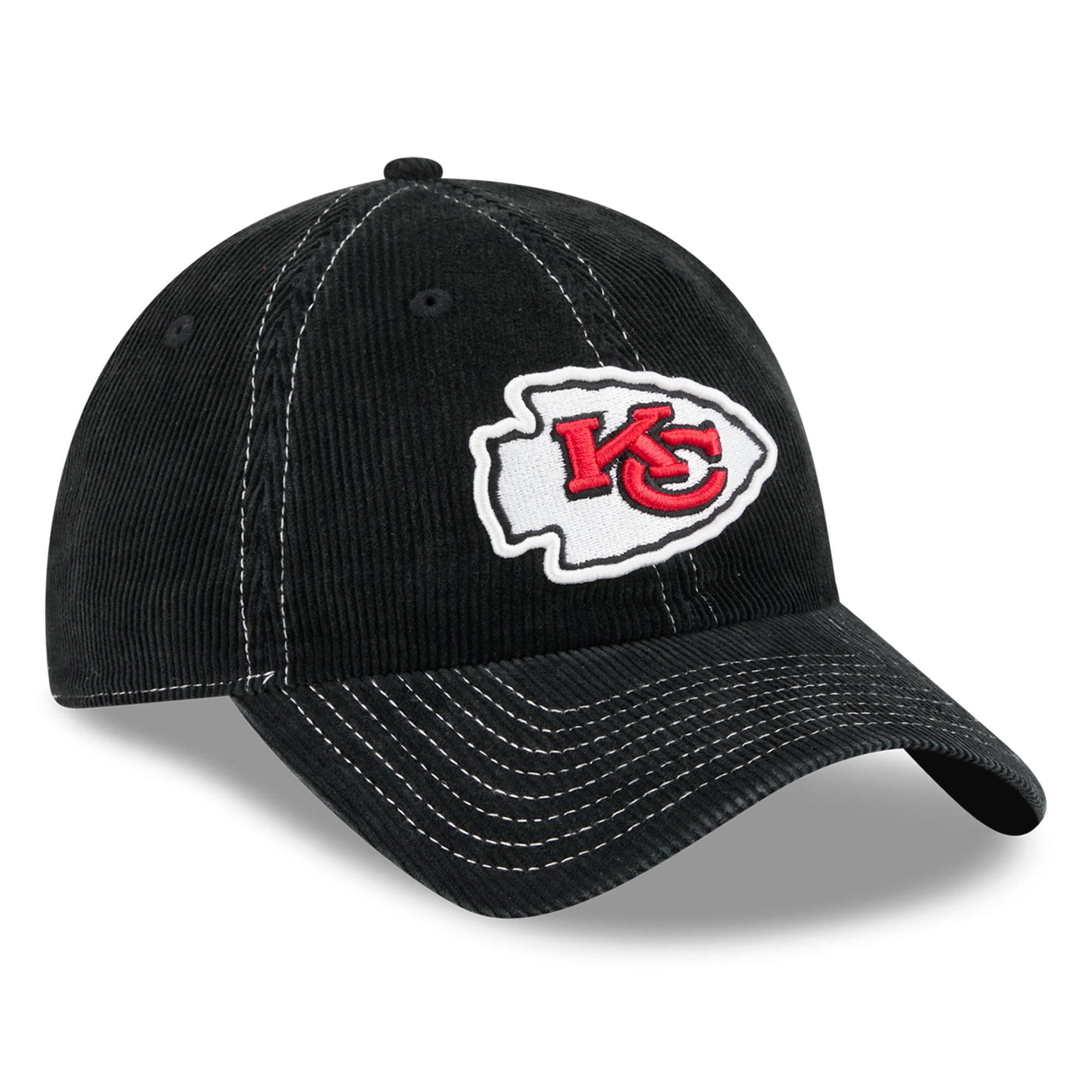 Casquette New Era noire pour homme, Kansas City Chiefs, en velours côtelé, style classique décontracté et ajustable
