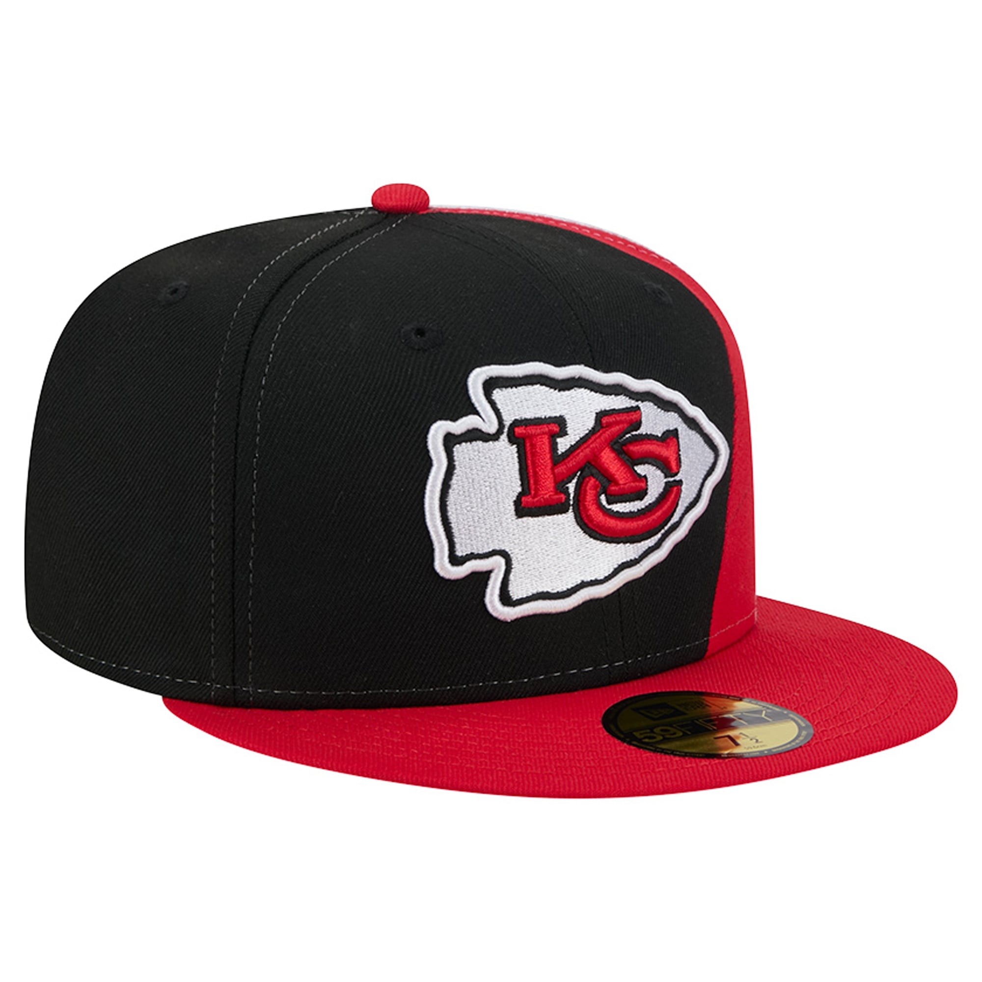 Casquette ajustée New Era 59FIFTY pour homme, noire et rouge, Kansas City Chiefs.