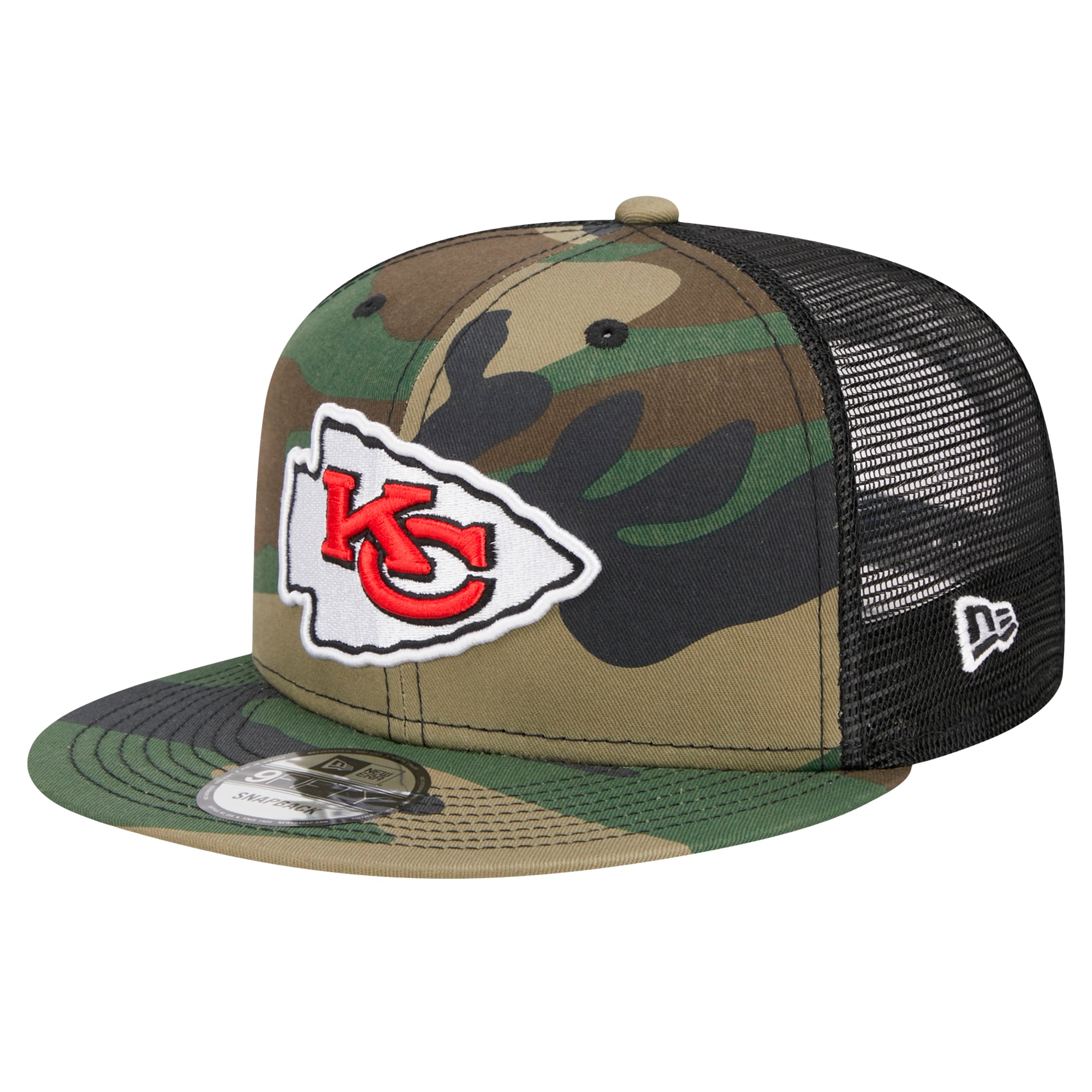 Casquette à visière à pression New Era Camo Kansas City Chiefs Main Trucker 9FIFTY pour homme