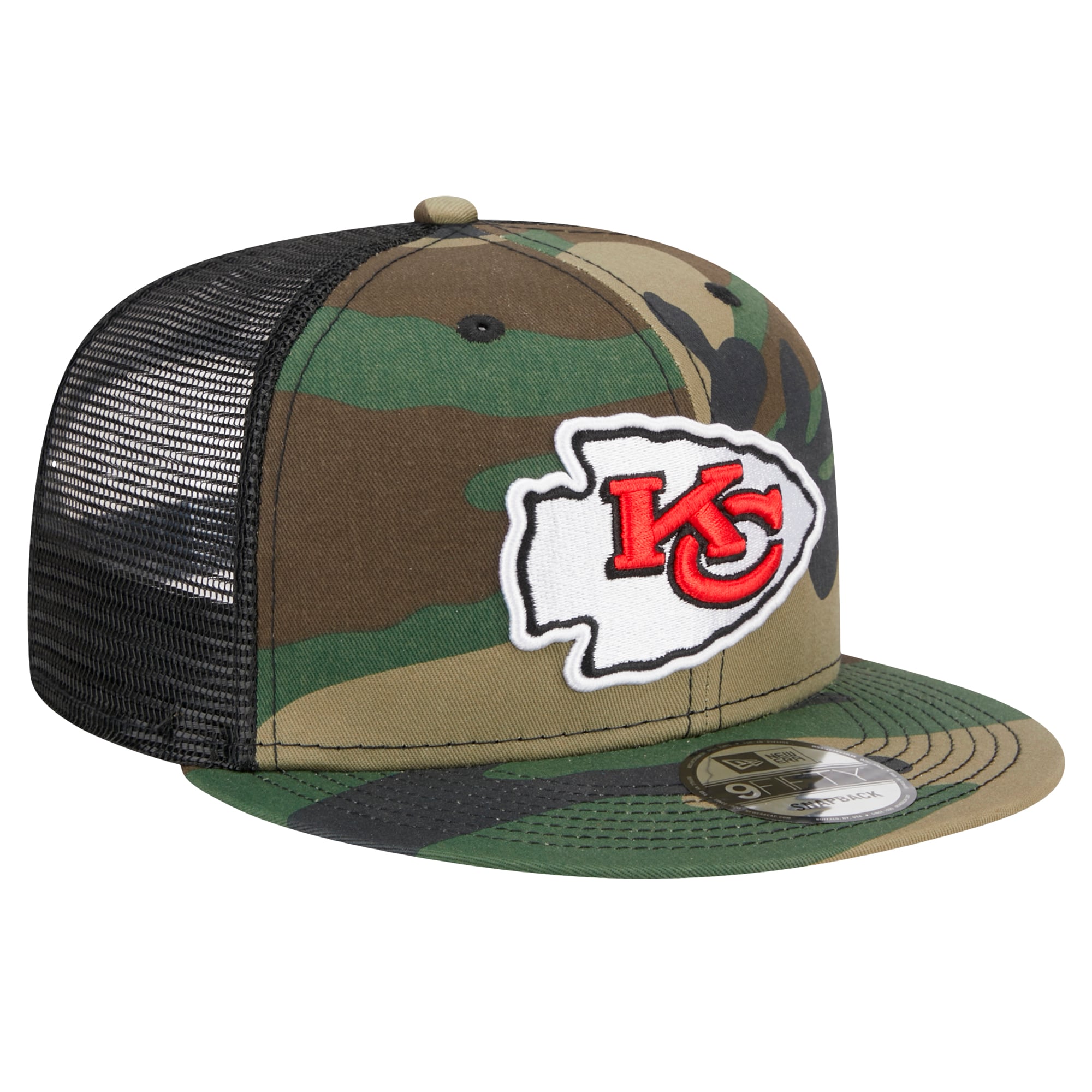 Casquette à visière à pression New Era Camo Kansas City Chiefs Main Trucker 9FIFTY pour homme