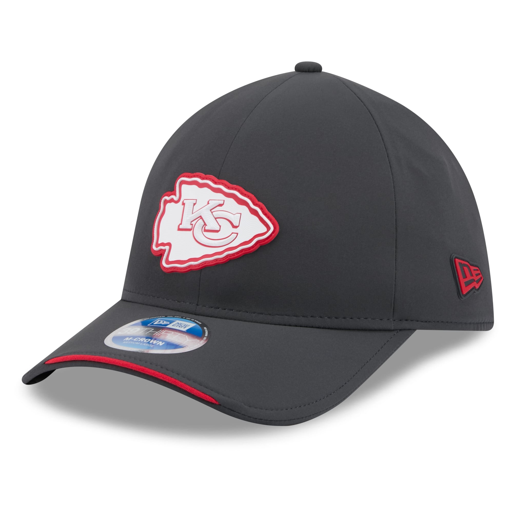 Casquette extensible New Era 39THIRTY M-Crown pour homme, couleur anthracite, Kansas City Chiefs 2026, idéale les temps froids.
