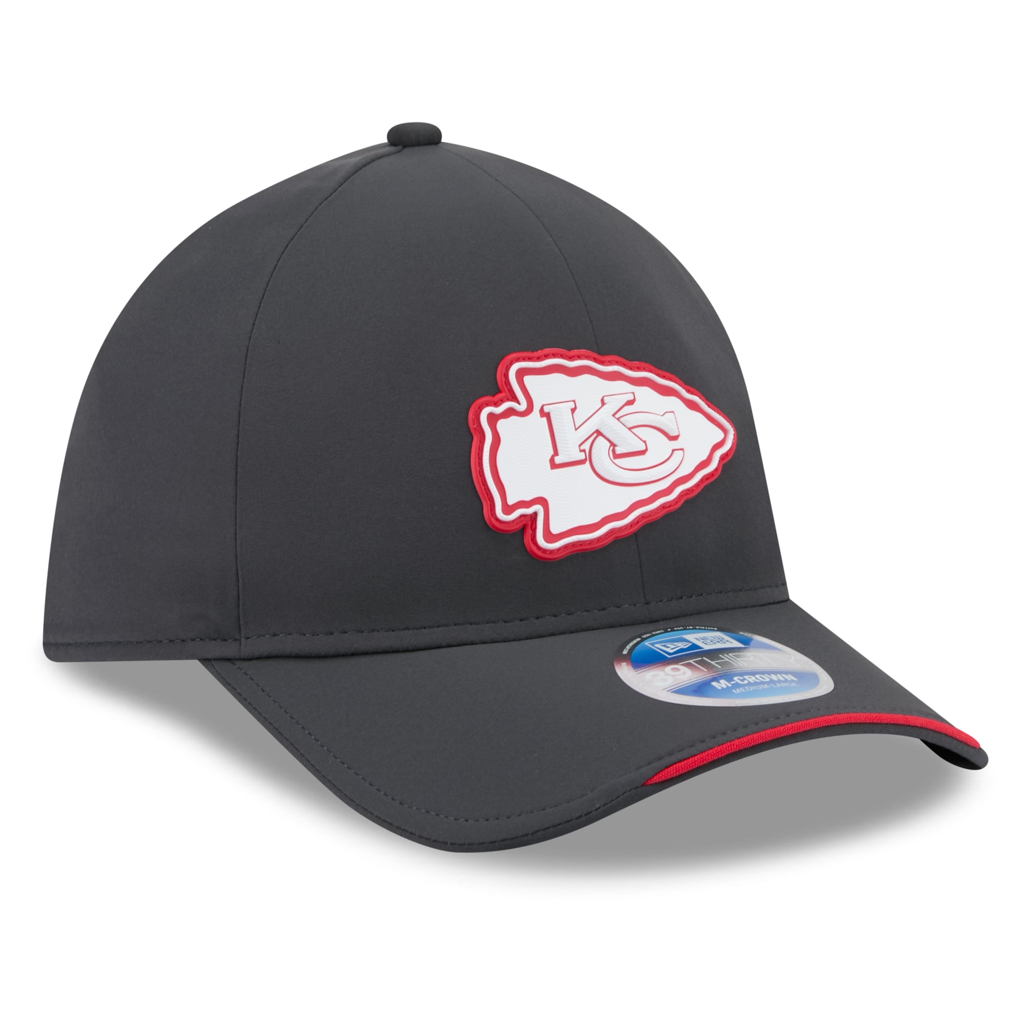 Casquette extensible New Era 39THIRTY M-Crown pour homme, couleur anthracite, Kansas City Chiefs 2026, idéale les temps froids.