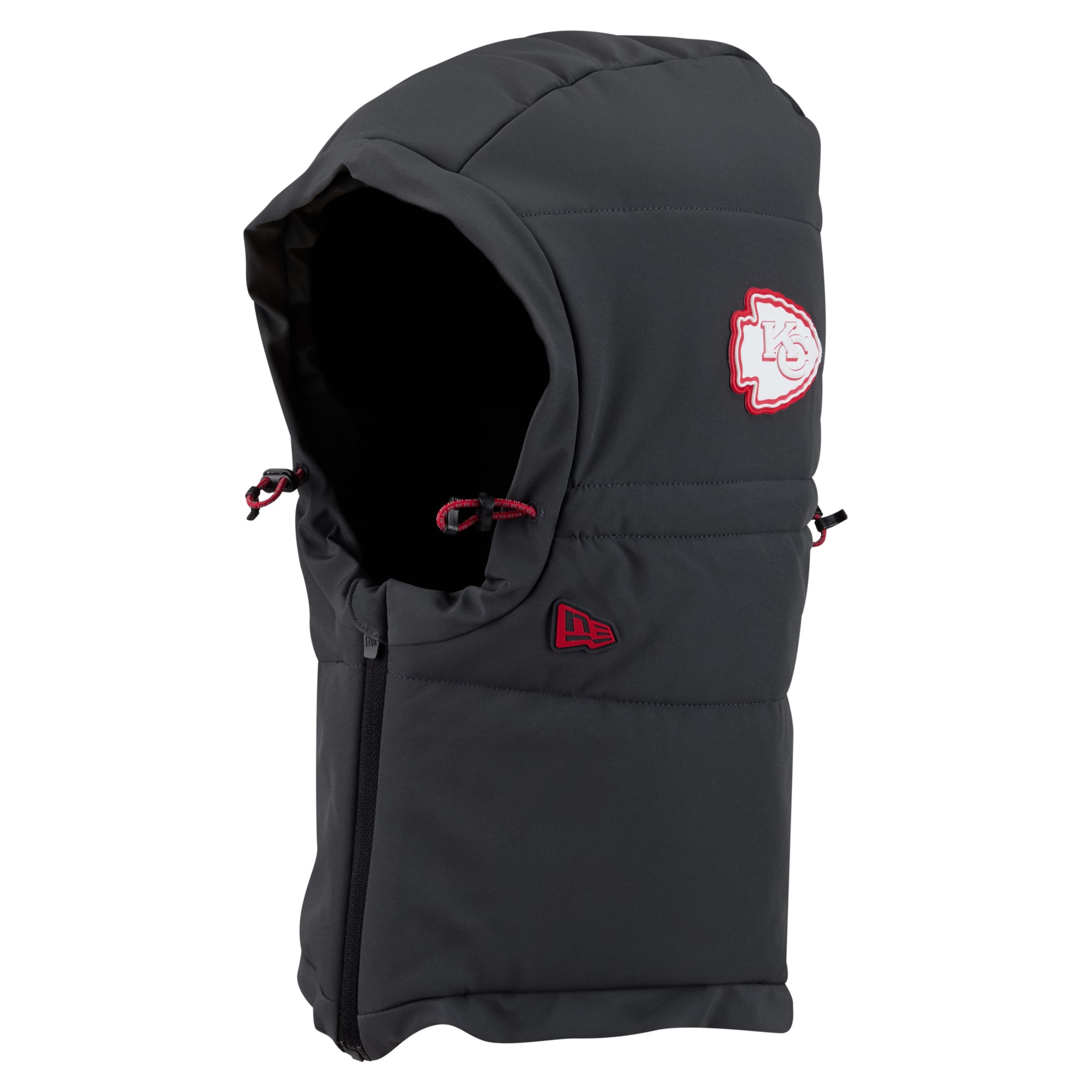 Sweat à capuche matelassé ajustable New Era pour homme, couleur anthracite, Kansas City Chiefs 2026, idéal pour les temps froids.