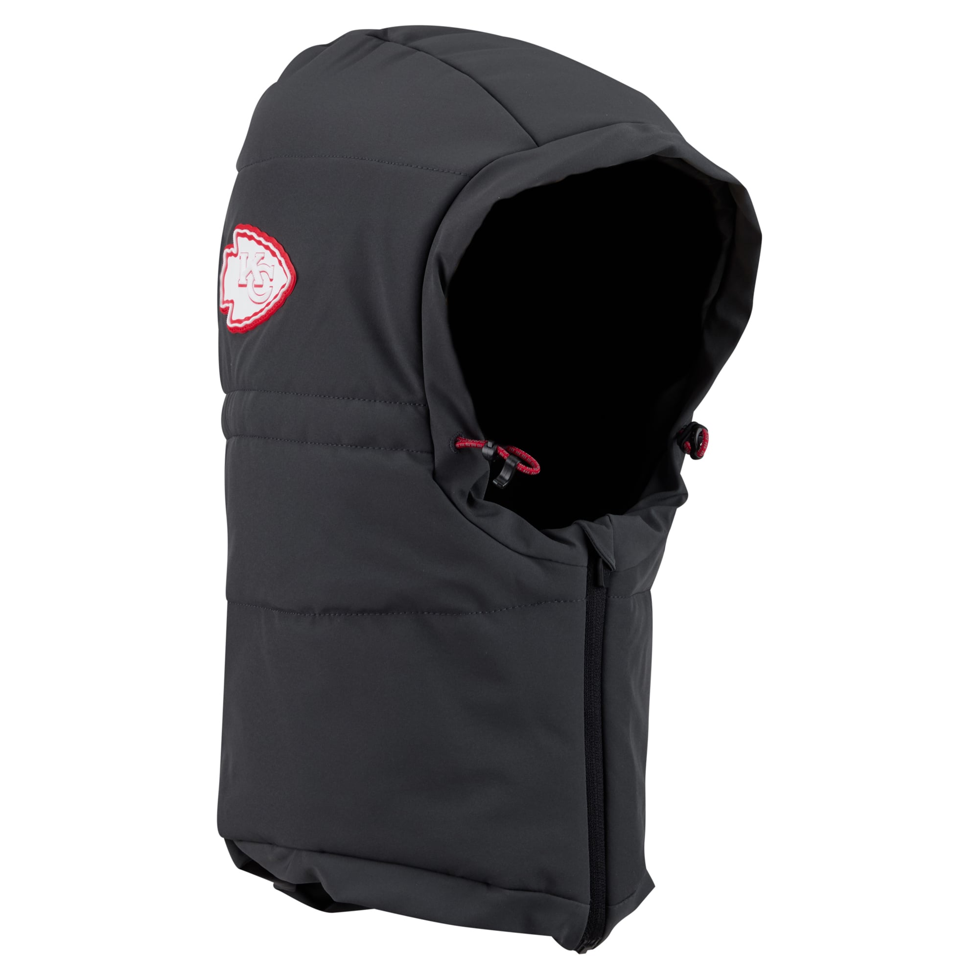 Sweat à capuche matelassé ajustable New Era pour homme, couleur anthracite, Kansas City Chiefs 2026, idéal pour les temps froids.