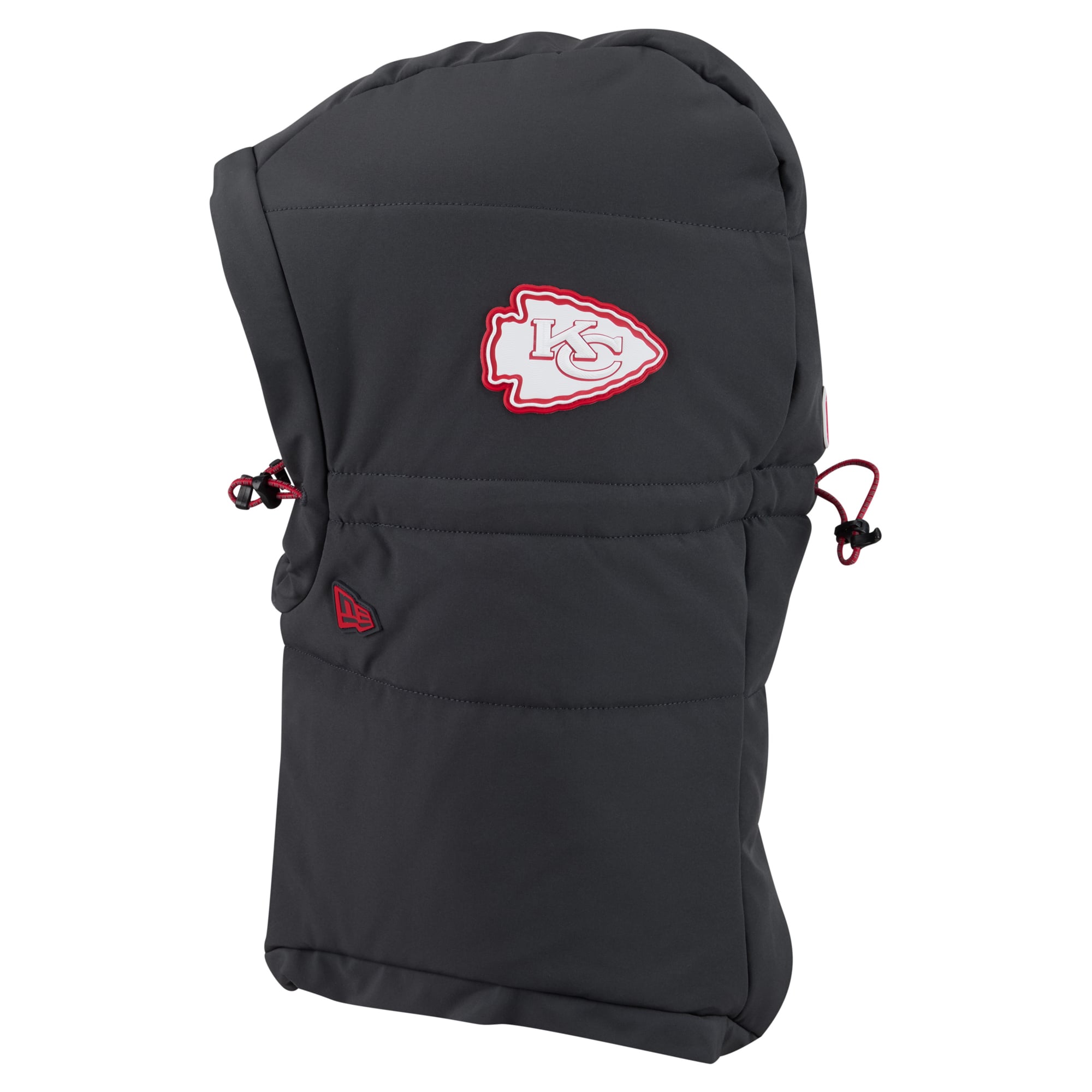 Sweat à capuche matelassé ajustable New Era pour homme, couleur anthracite, Kansas City Chiefs 2026, idéal pour les temps froids.