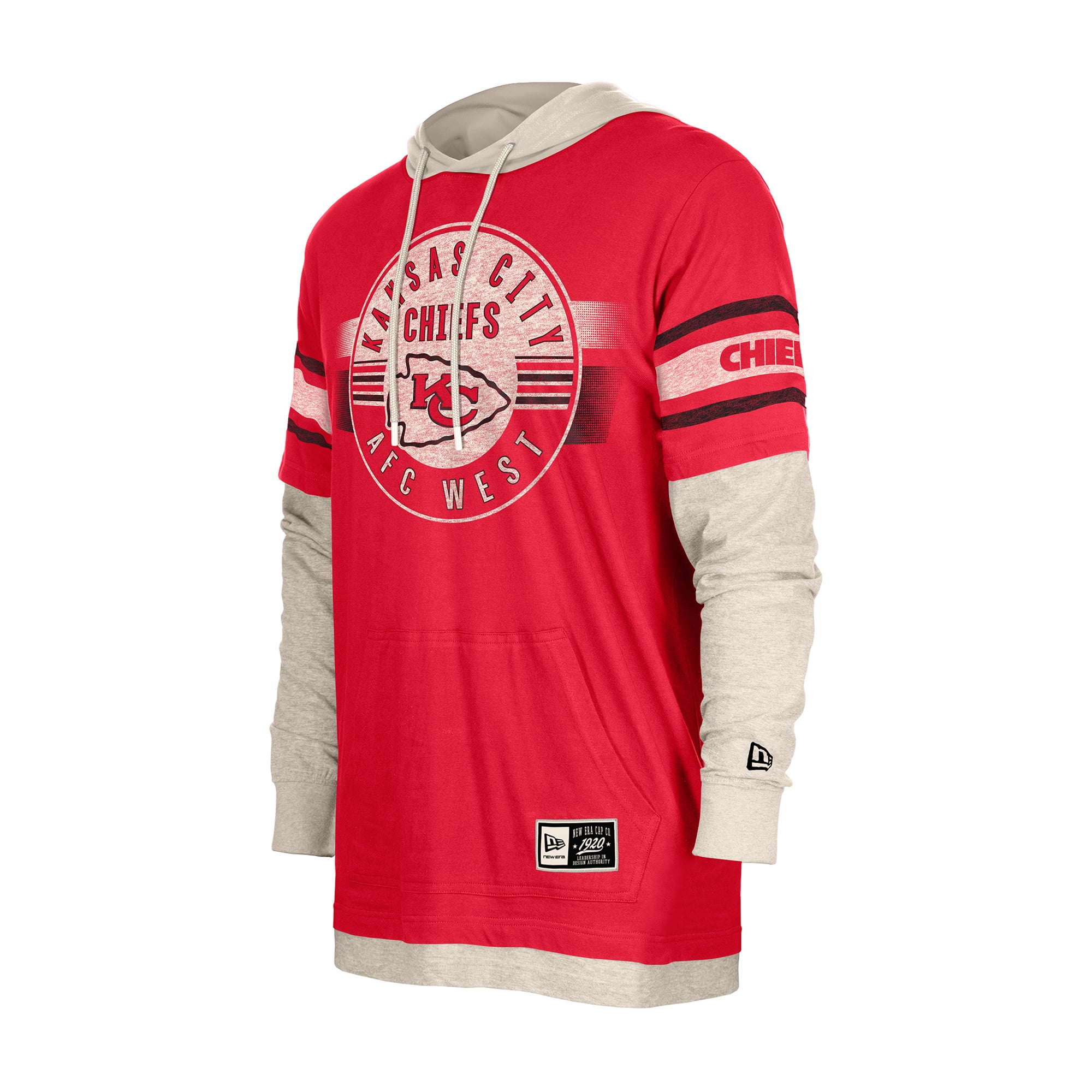 Men's New Era Red Kansas City Chiefs Twofer Layered Long Sleeve Hooded T-Shirt