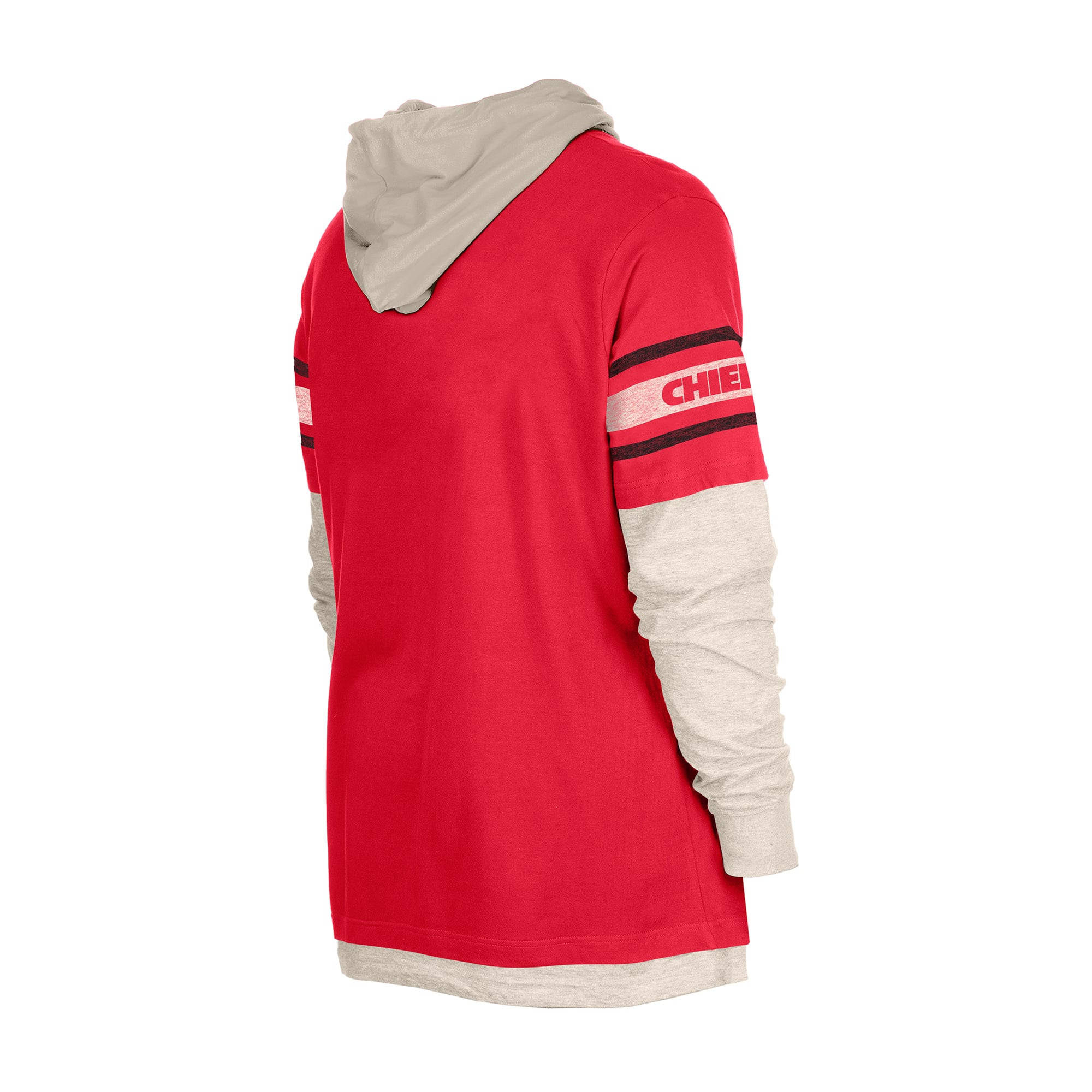 Men's New Era Red Kansas City Chiefs Twofer Layered Long Sleeve Hooded T-Shirt