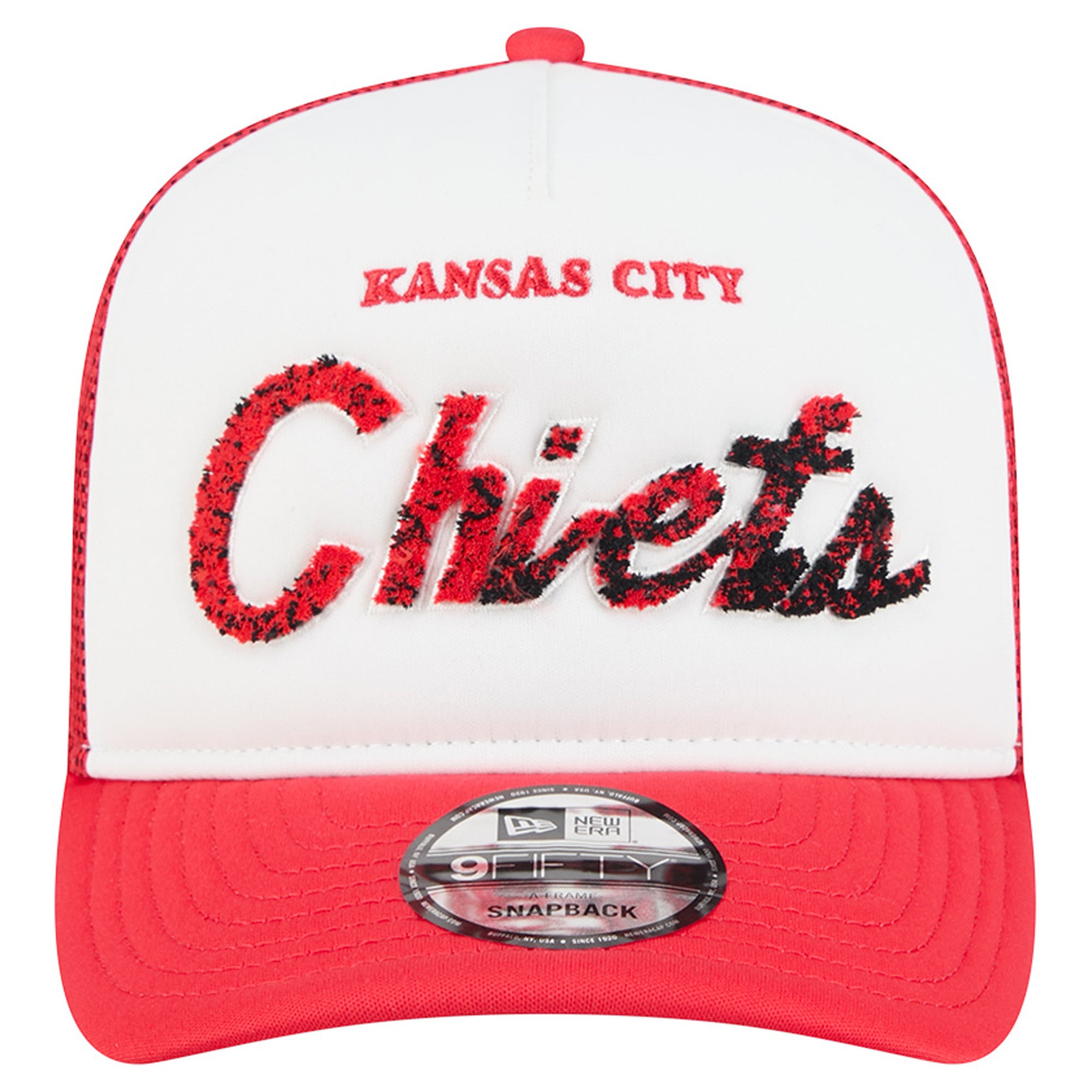 Casquette trucker New Era blanche et rouge Kansas City Chiefs 9FIFTY à fermeture snapback en mousse, modèle A-Frame, pour homme