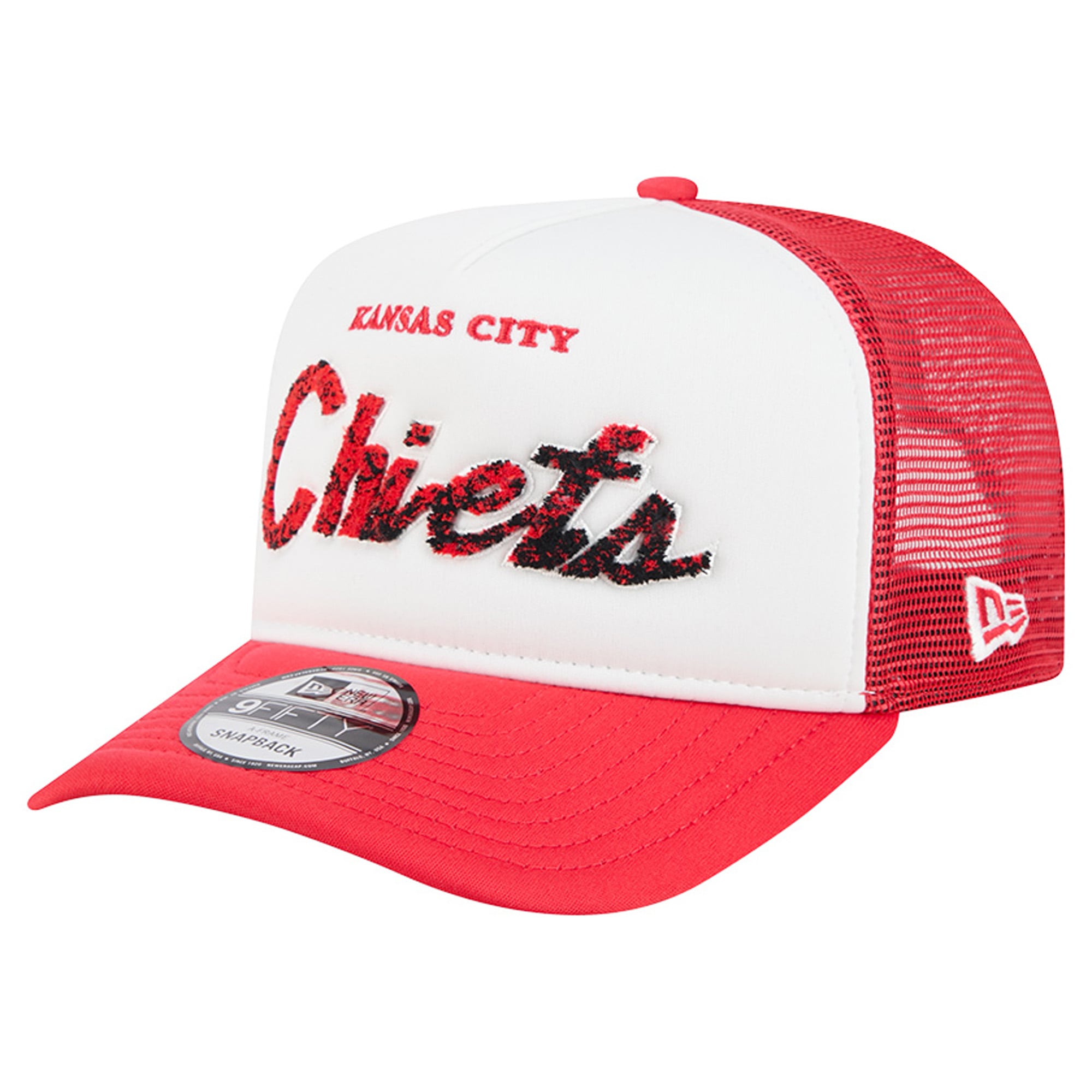 Casquette trucker New Era blanche et rouge Kansas City Chiefs 9FIFTY à fermeture snapback en mousse, modèle A-Frame, pour homme