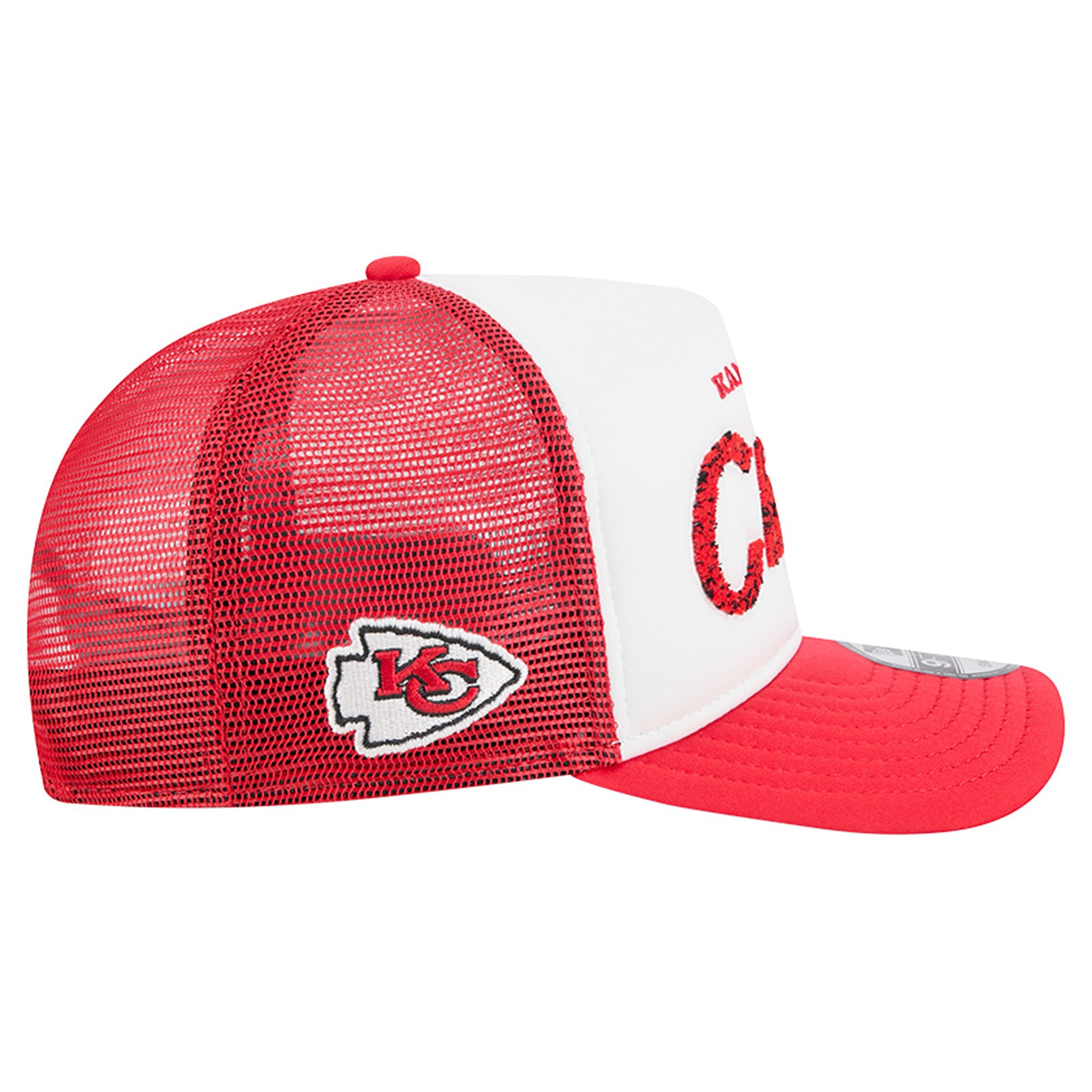 Casquette trucker New Era blanche et rouge Kansas City Chiefs 9FIFTY à fermeture snapback en mousse, modèle A-Frame, pour homme