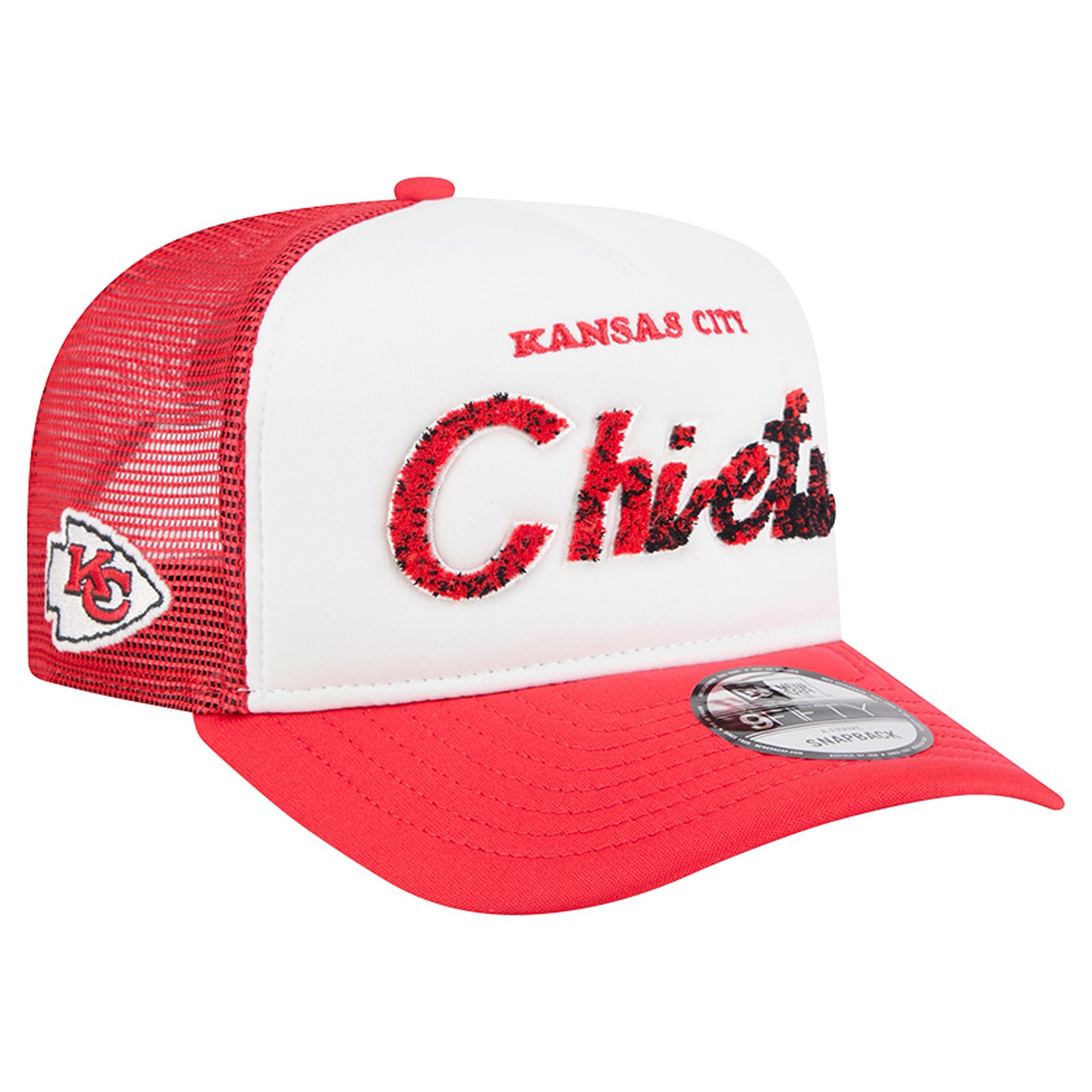 Casquette trucker New Era blanche et rouge Kansas City Chiefs 9FIFTY à fermeture snapback en mousse, modèle A-Frame, pour homme