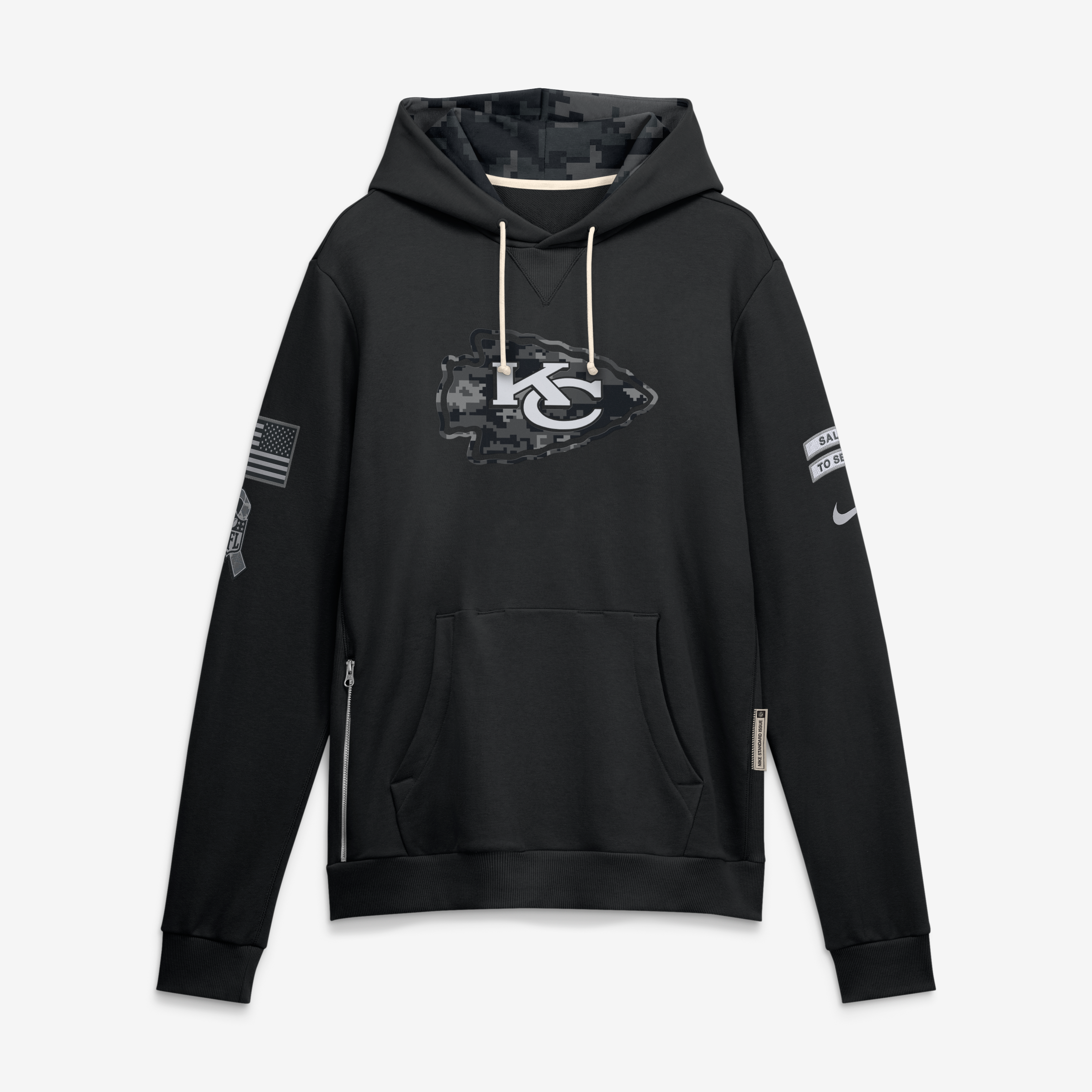 Sweat à capuche Nike Dri-FIT noir pour homme, Kansas City Chiefs 2026 Salute to Service, collection Sideline.