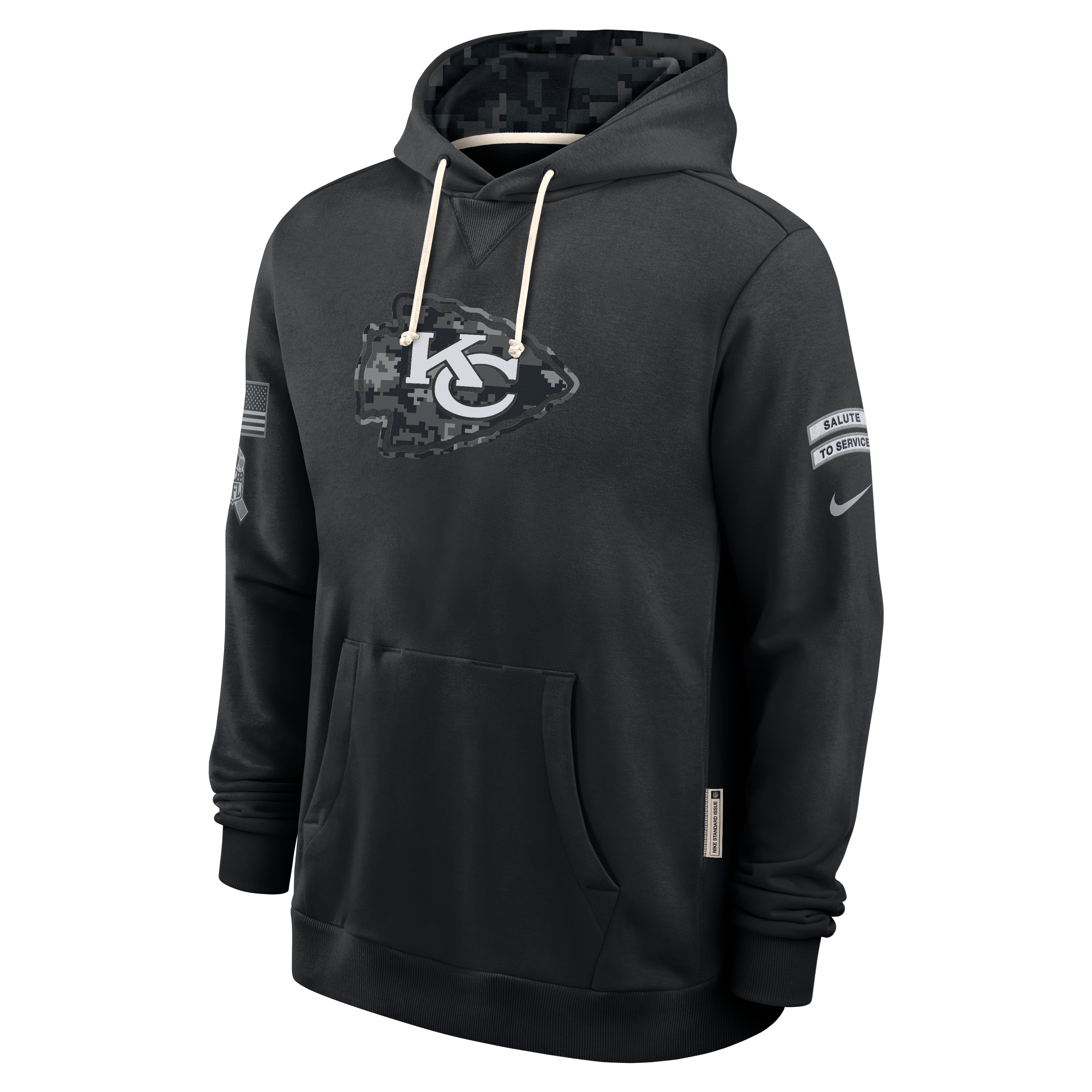 Sweat à capuche Nike Dri-FIT noir pour homme, Kansas City Chiefs 2026 Salute to Service, collection Sideline.