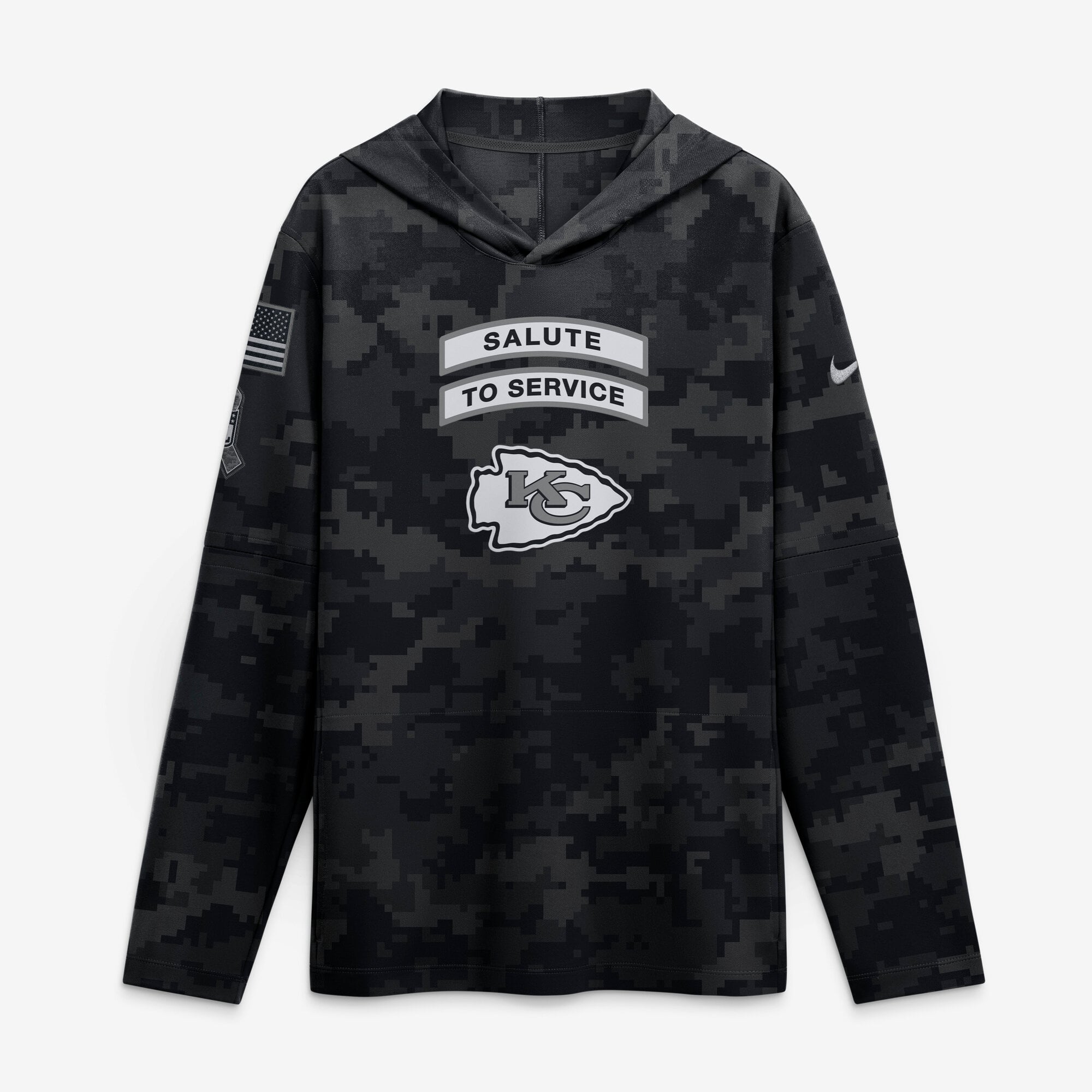 Haut à capuche léger manches longues Nike Kansas City Chiefs 2026 Salute to Service pour homme, noir, avec technologie Dri-FIT.