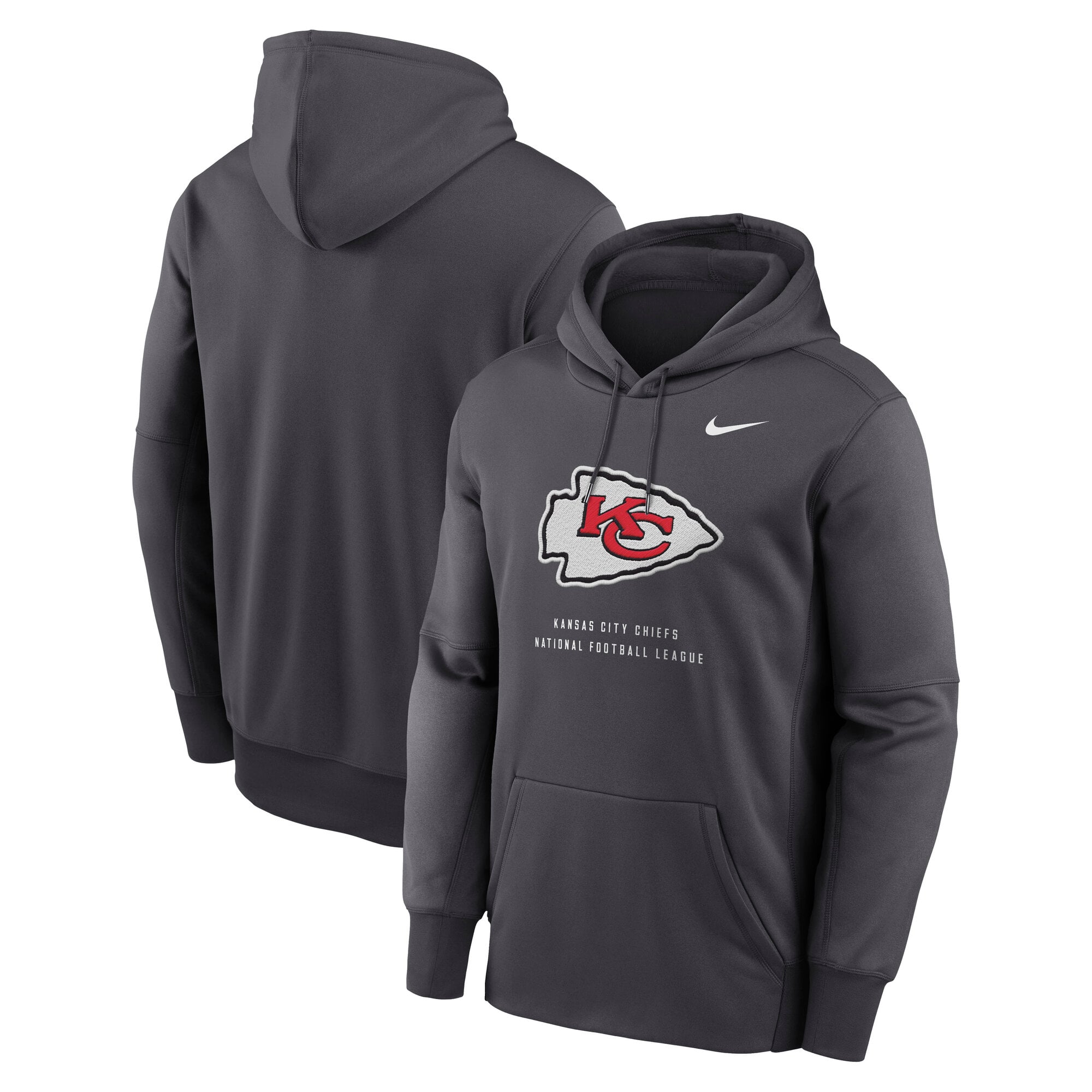 Men's Nike Charcoal Kansas City Chiefs Toss Sweep Therma-FIT Hoodie