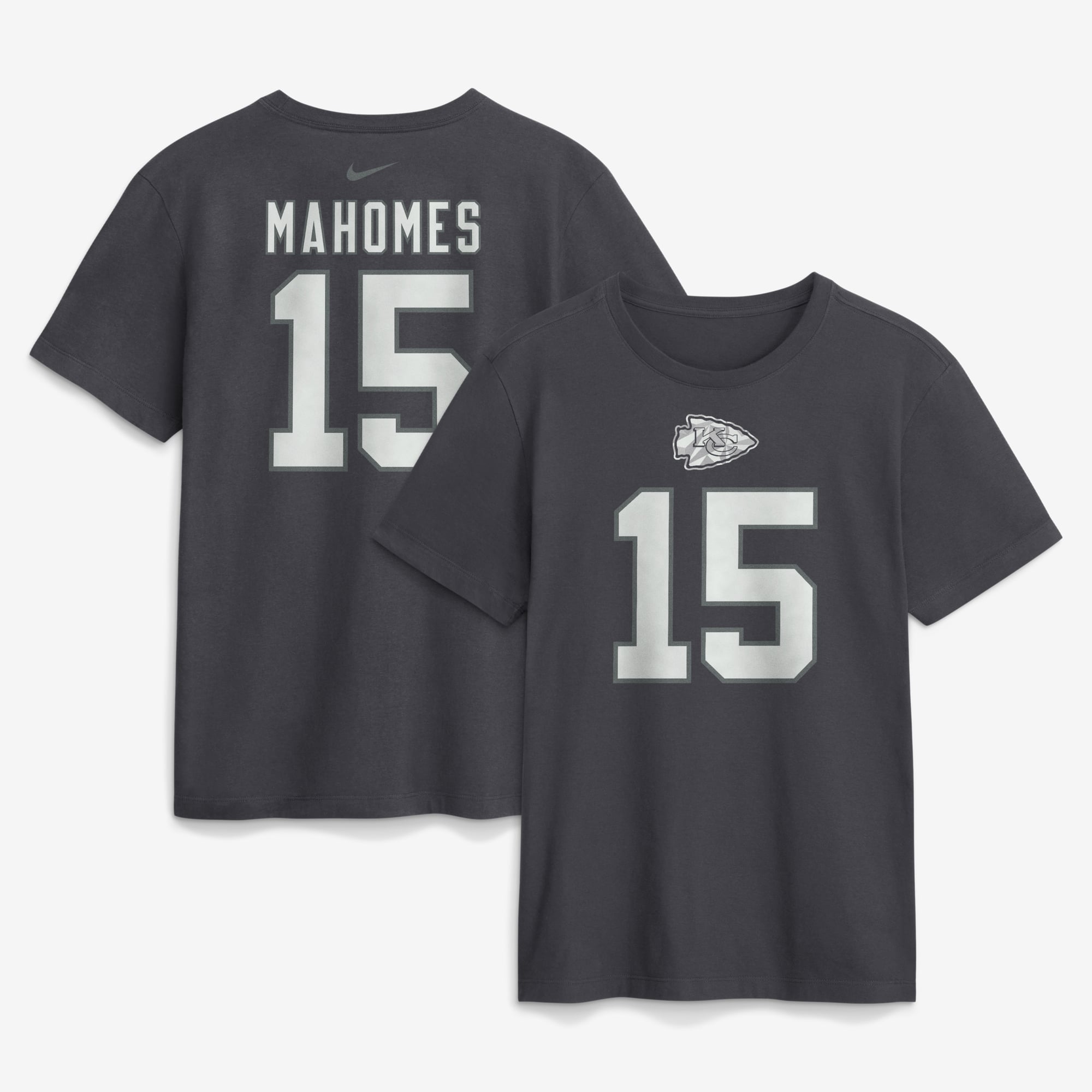 T-shirt Nike Patrick Mahomes anthracite Kansas City Chiefs pour homme, avec nom et numéro