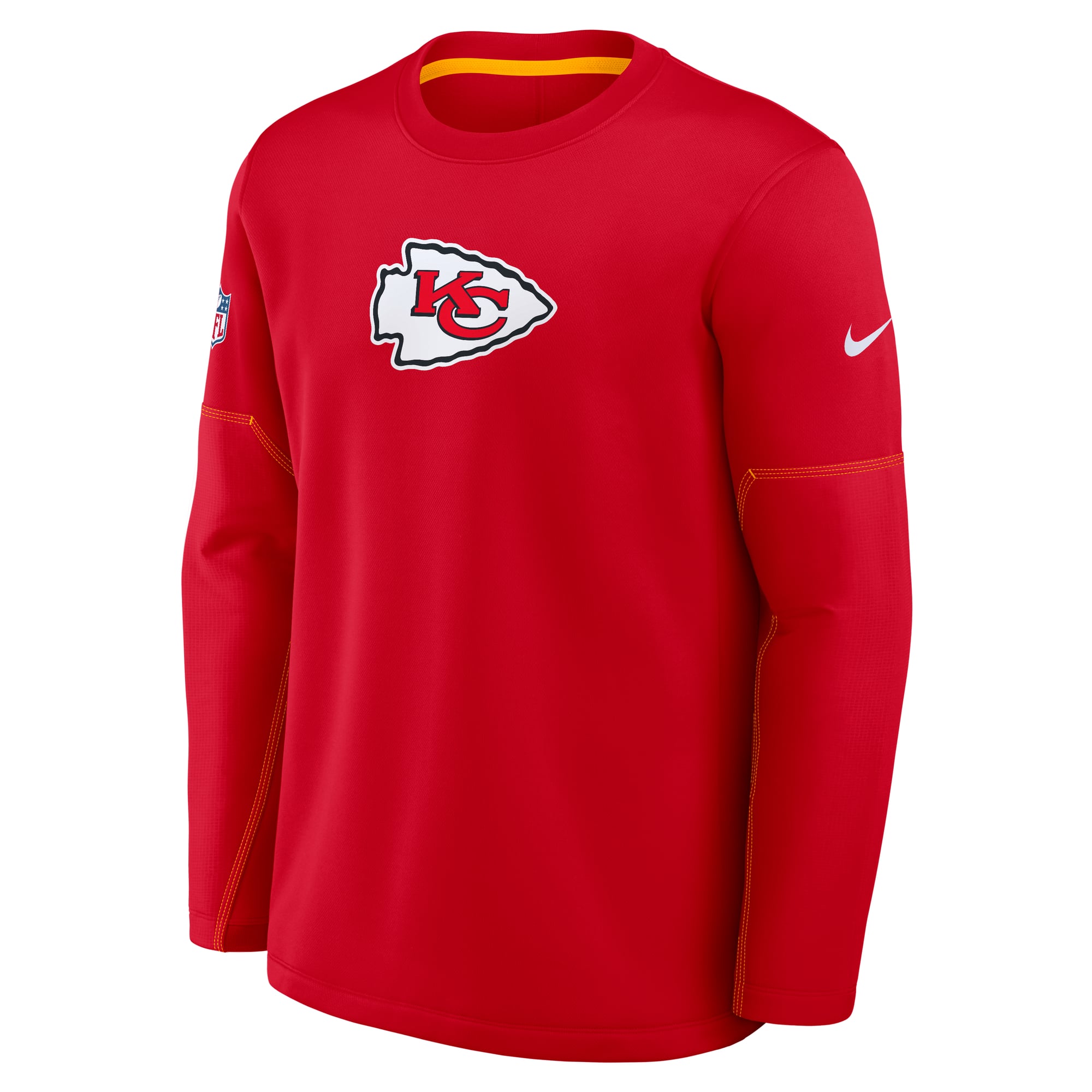 Haut Nike rouge Kansas City Chiefs Sideline Coach pour homme, col rond, poids moyen, technologie Therma-FIT