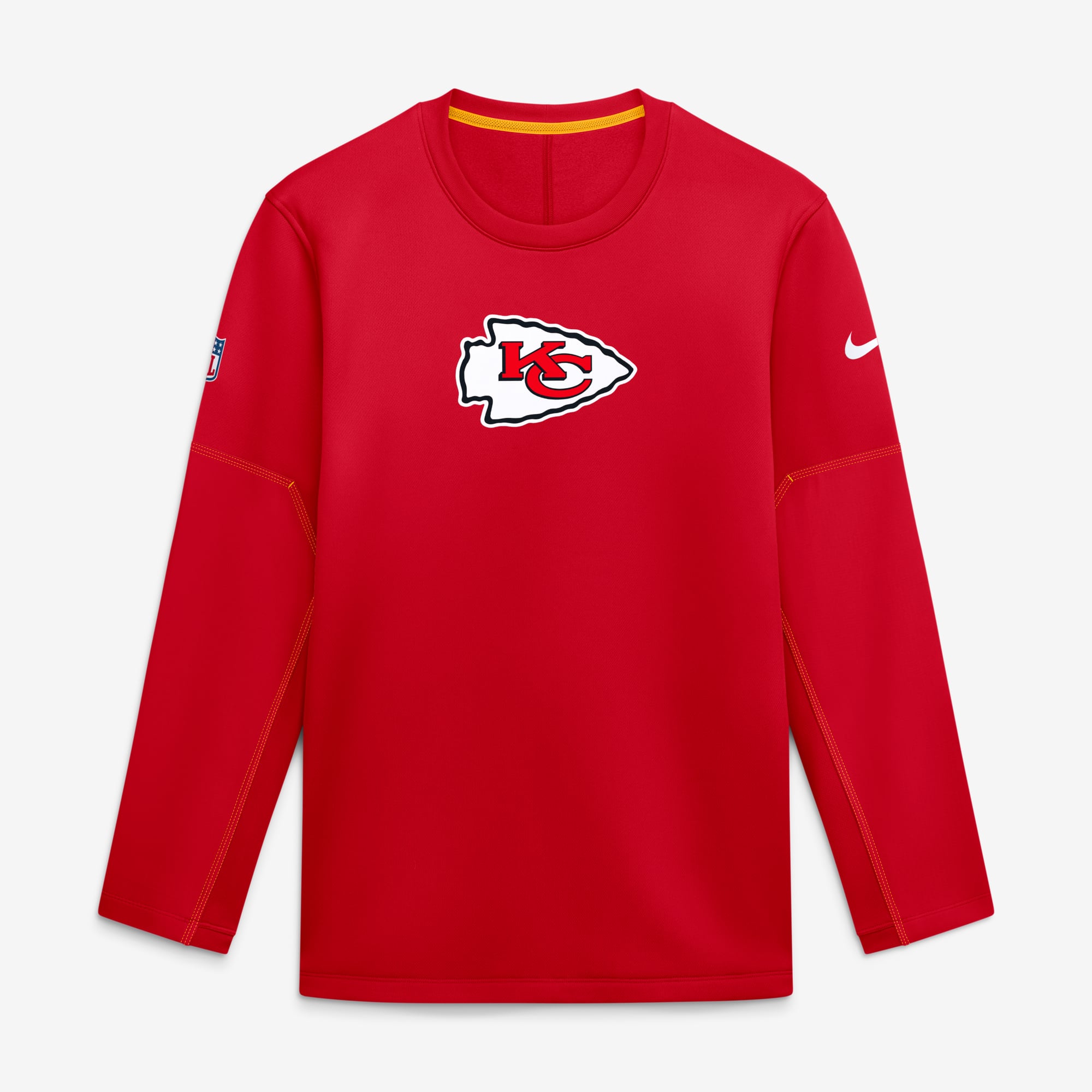 Men's Nike Red Kansas City Chiefs Sideline Coach Midweight Therma-FIT Crewneck Top