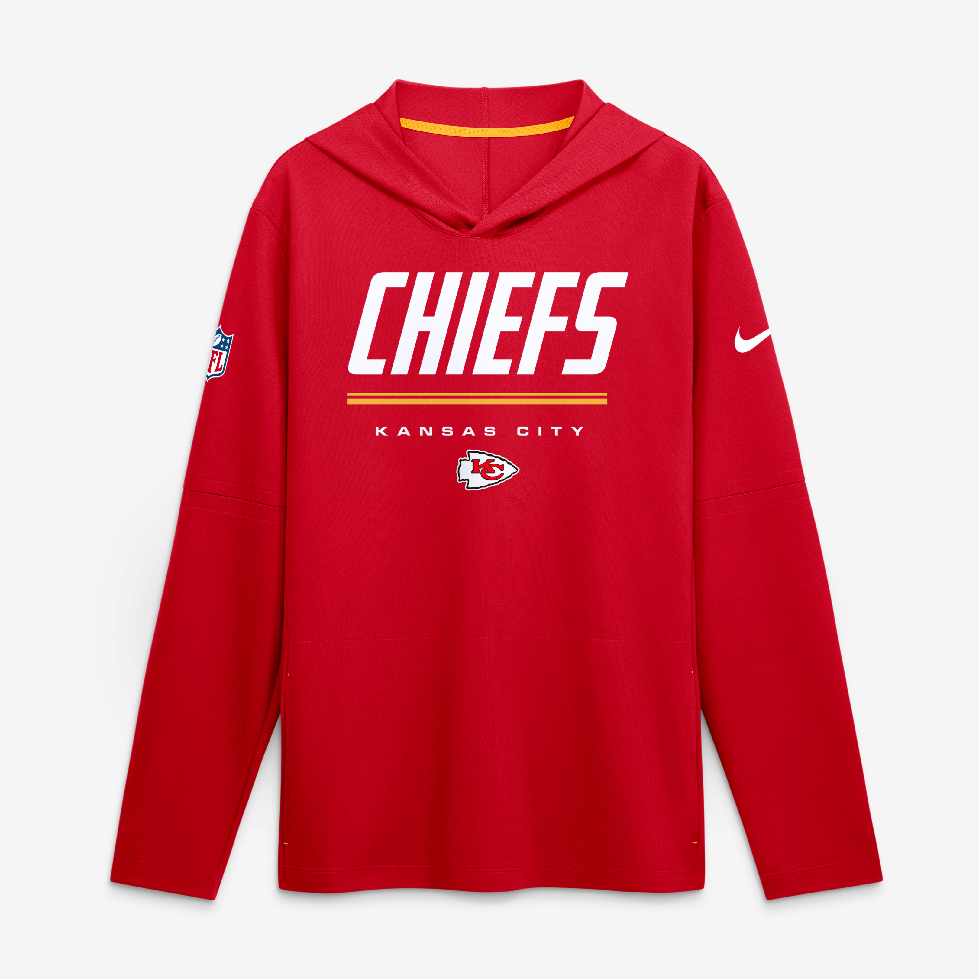 Men's Nike Kansas City Chiefs Sideline Game On Lightweight Long Sleeve Hooded Dri-FIT Top