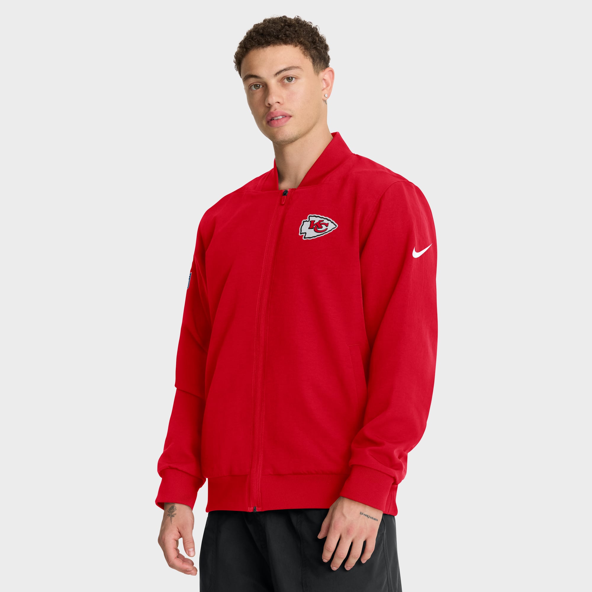 Men's Nike Red Kansas City Chiefs Sideline Powerful Blocking Full-Zip Dri-FIT Bomber Jacket