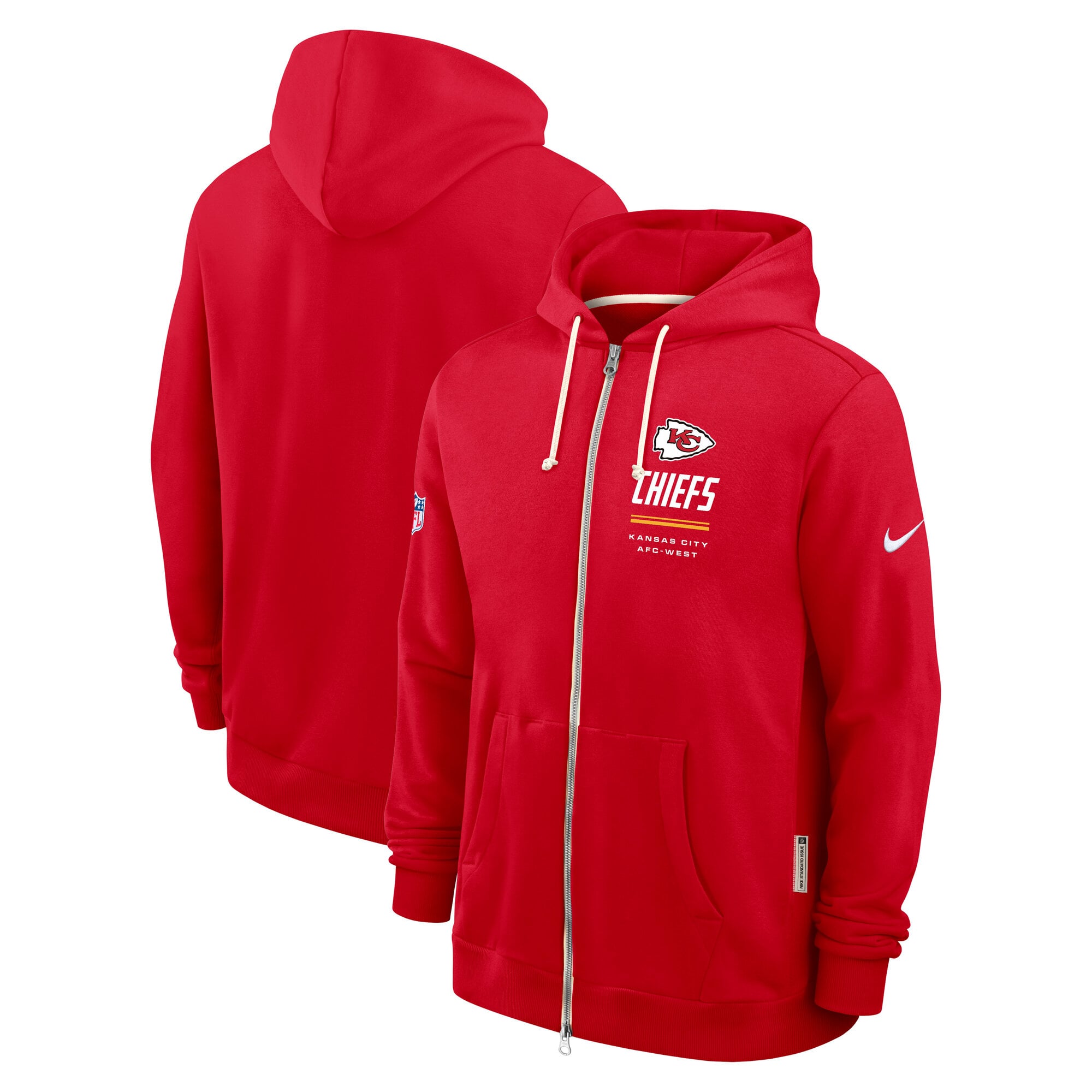 Sweat à capuche zippé Nike rouge Kansas City Chiefs Sideline Standard Issue Quarterback Scramble Dri-FIT pour homme