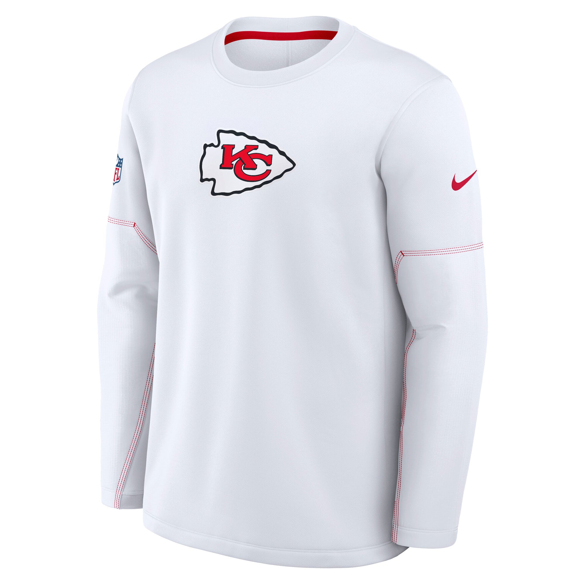 Sweat-shirt Nike Therma-FIT blanc pour homme, modèle Kansas City Chiefs, cadeau des entraîneurs de l'équipe.