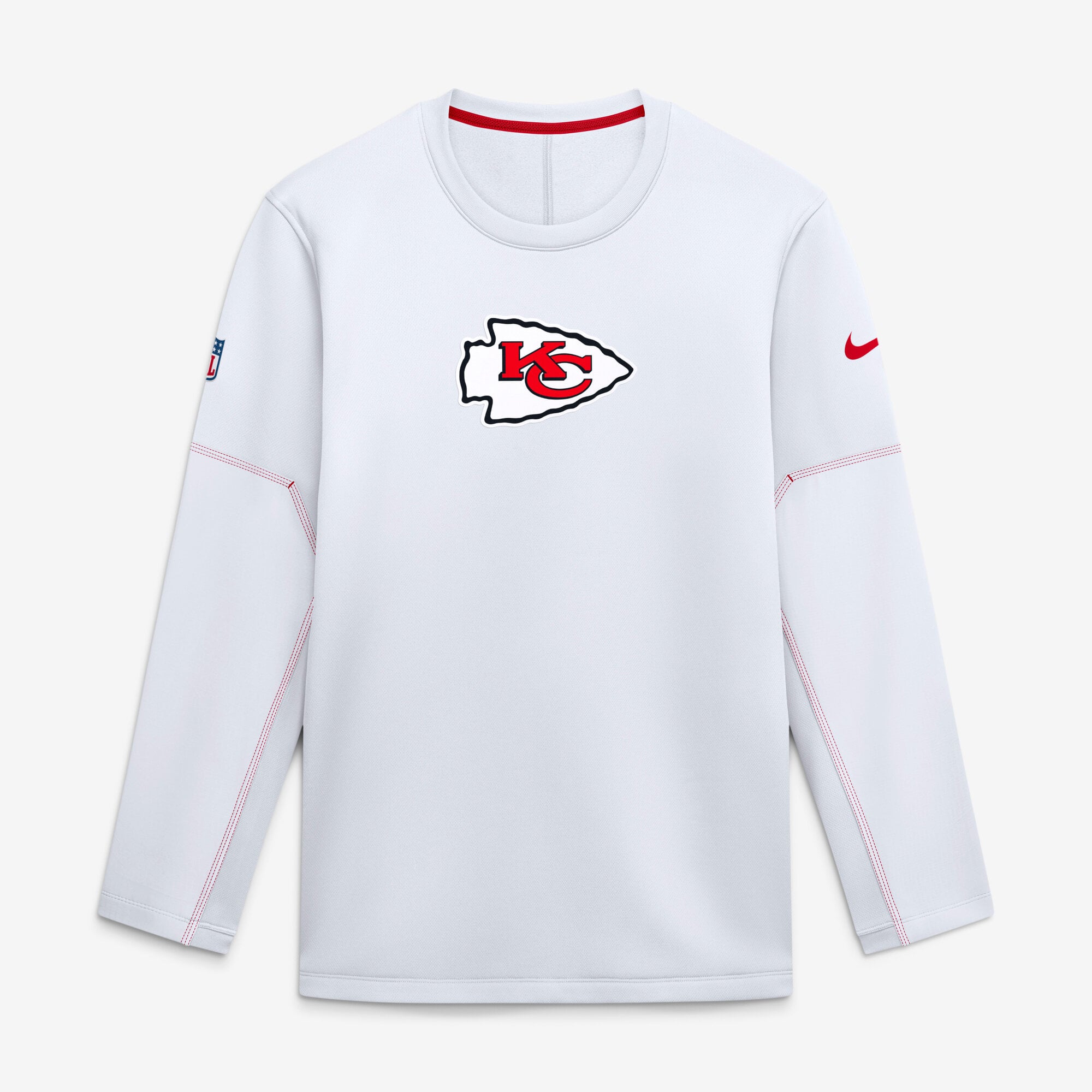Sweat-shirt Nike Therma-FIT blanc pour homme, modèle Kansas City Chiefs, cadeau des entraîneurs de l'équipe.