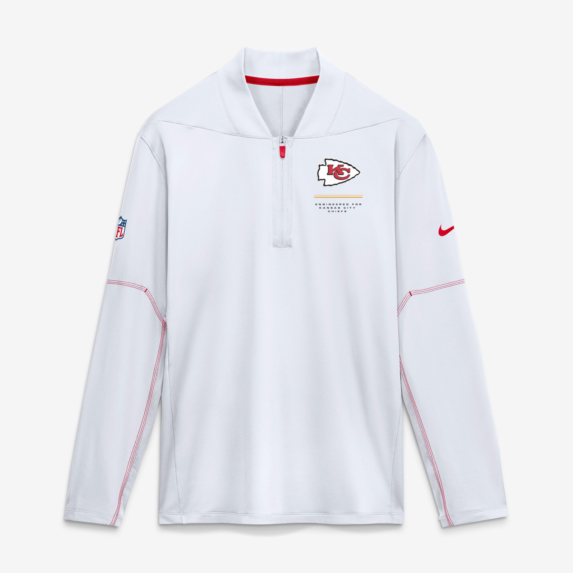 Pull-over Nike Glory blanc Kansas City Chiefs Sideline Logo pour homme, en tissu Dri-FIT mi-lourd et à demi-zip