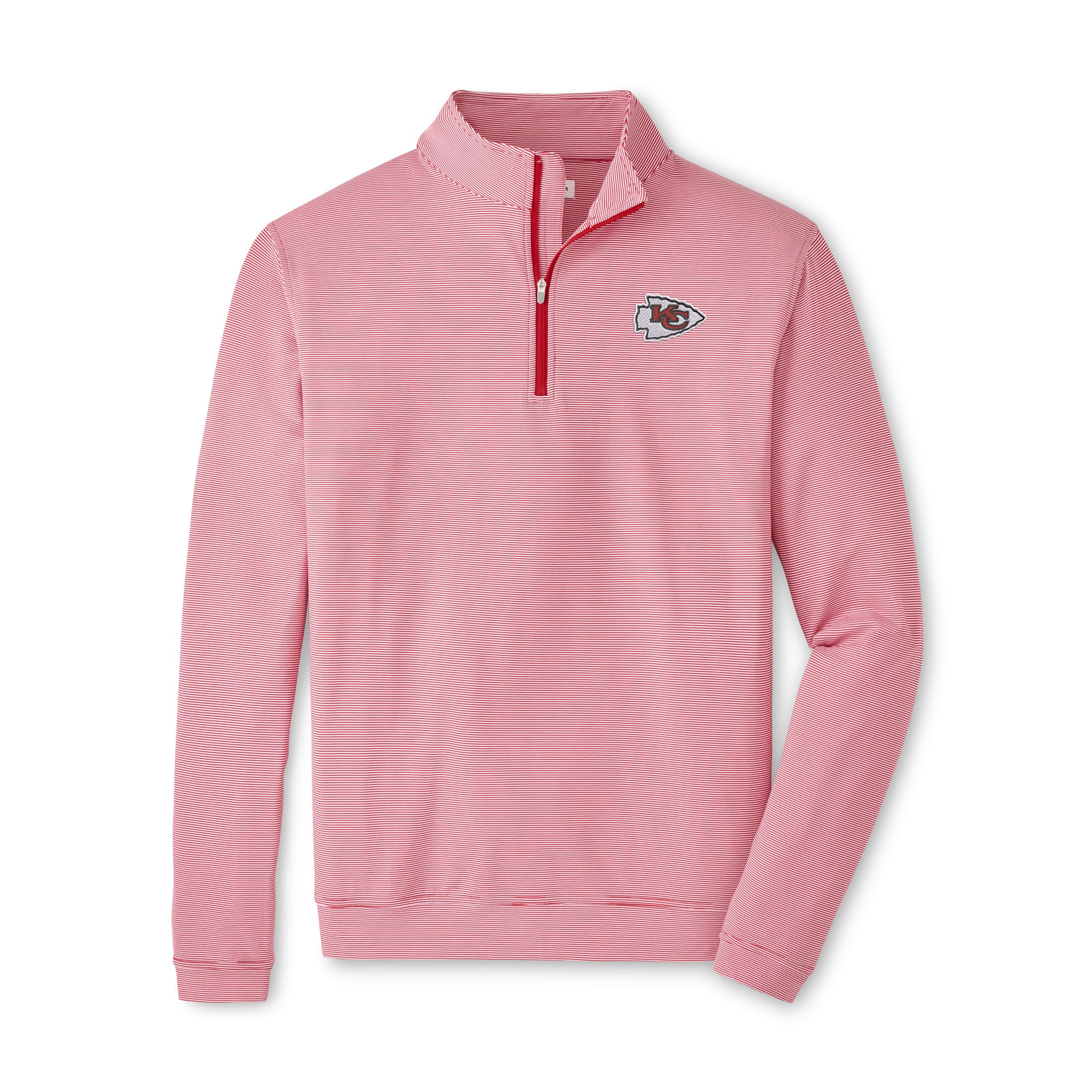Pull à col zippé Peter Millar rouge et blanc Kansas City Chiefs Perth Sugar Stripe Performance pour homme