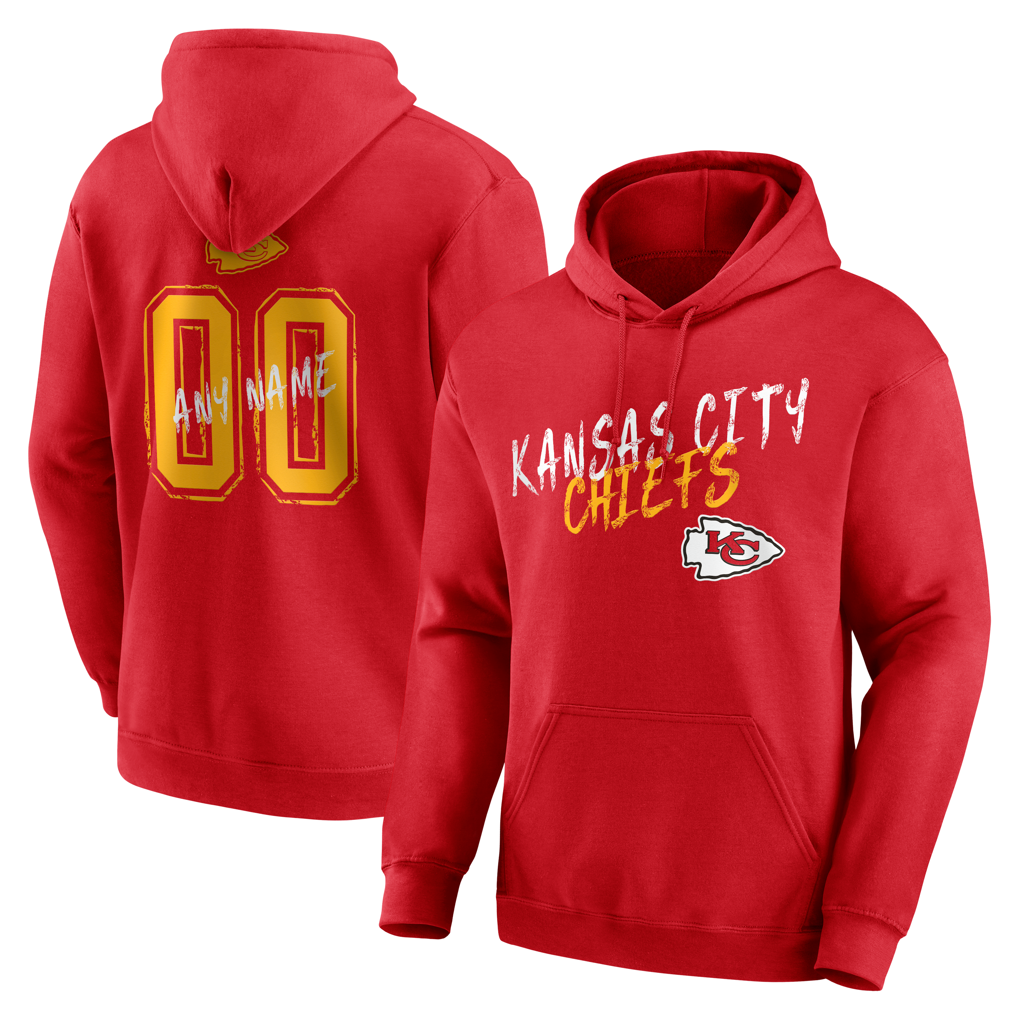 Sweat à capuche personnalisé Kansas City Chiefs Hustle rouge pour homme, avec nom et numéro.