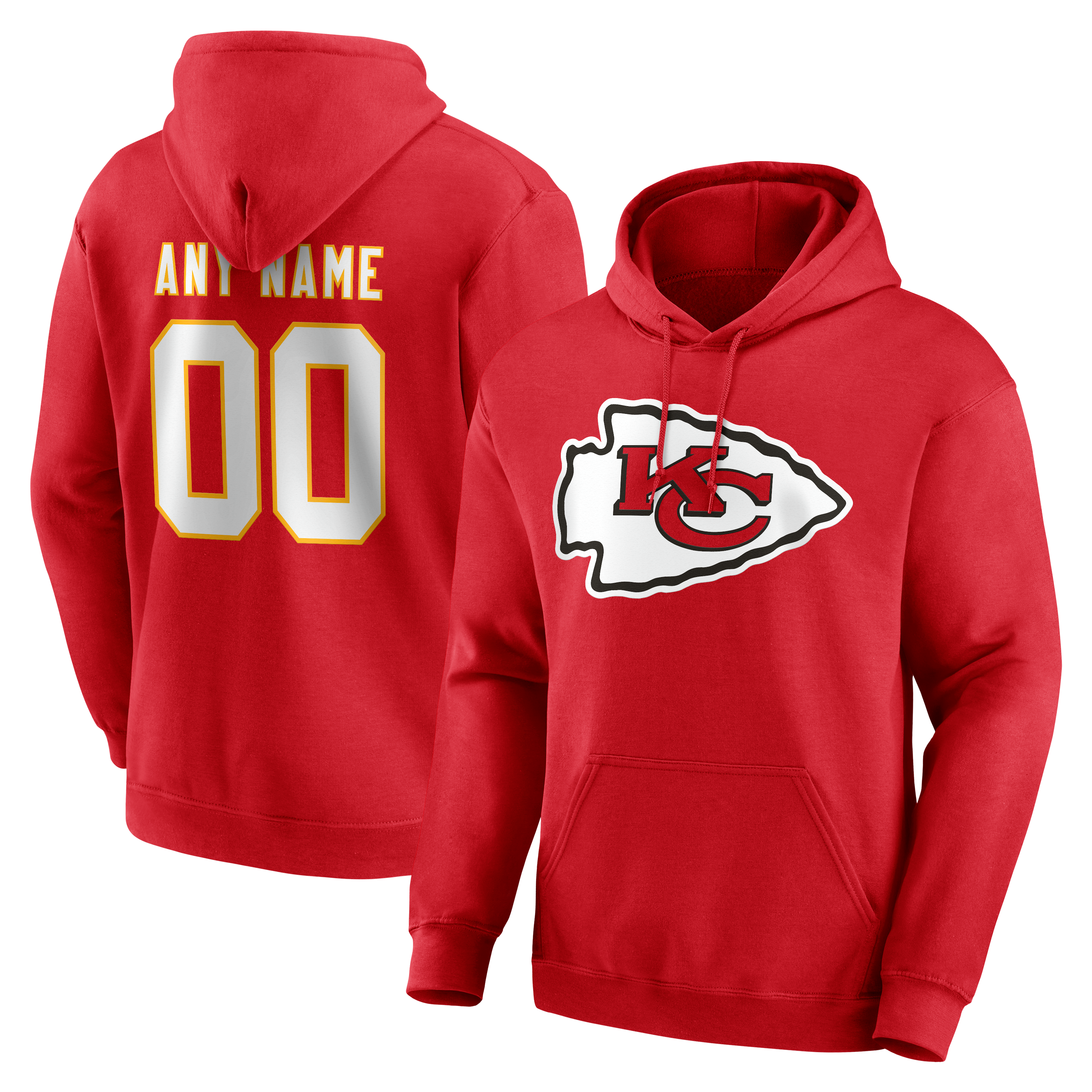 Sweat à capuche rouge authentique pour homme des Kansas City Chiefs, personnalisé avec nom et numéro.
