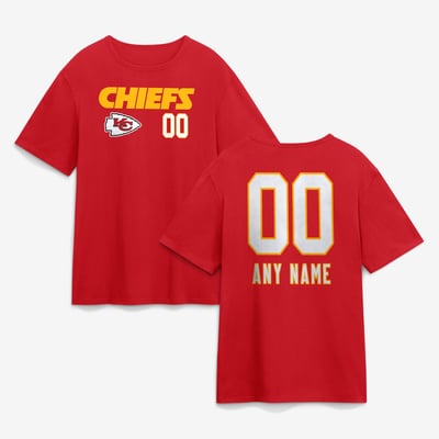 Kansas City Chiefs  Touchdown Wordmark Personalized Name & Number T-Shirt - Red