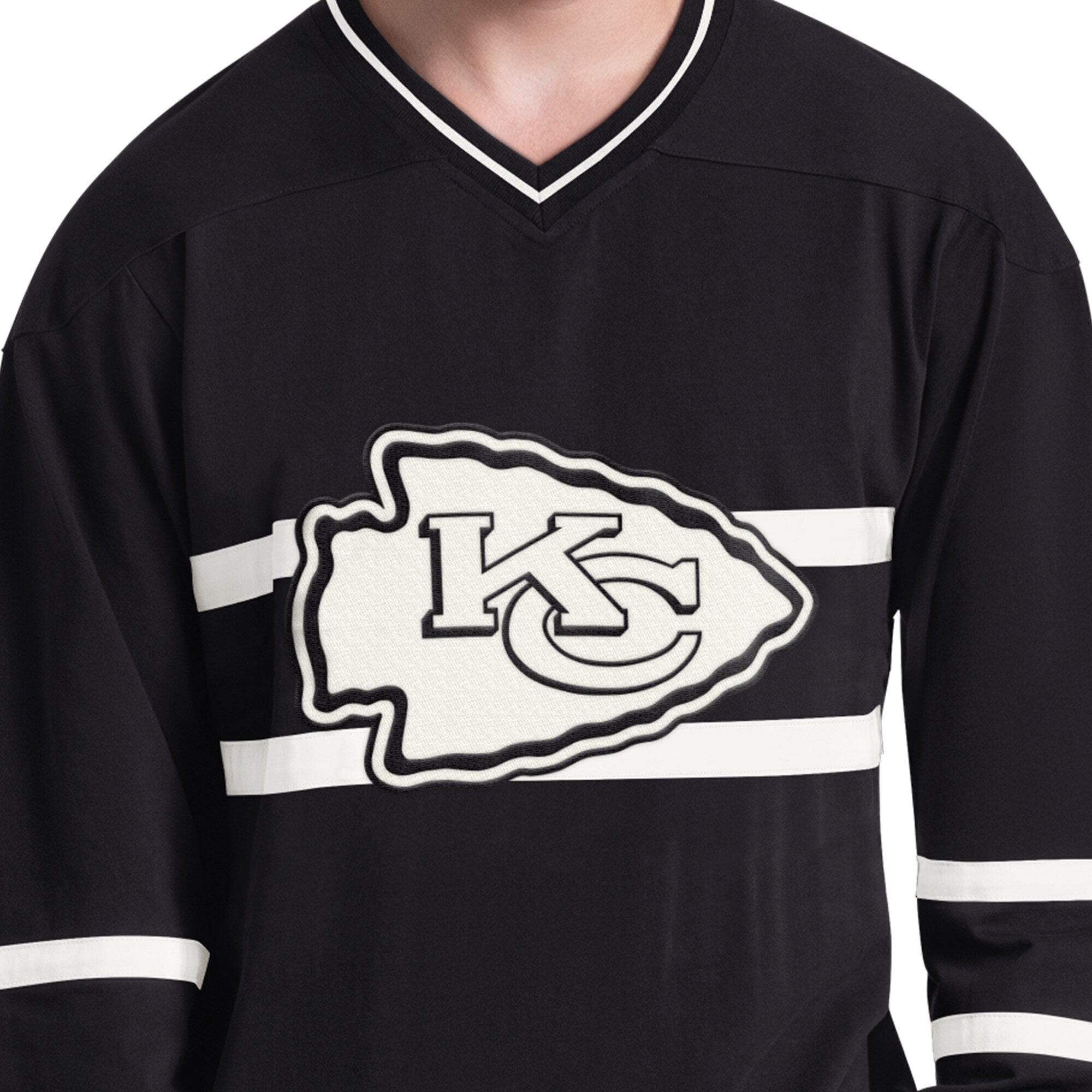 T-shirt à manches longues Starter noir et blanc pour homme, Kansas City Chiefs.
