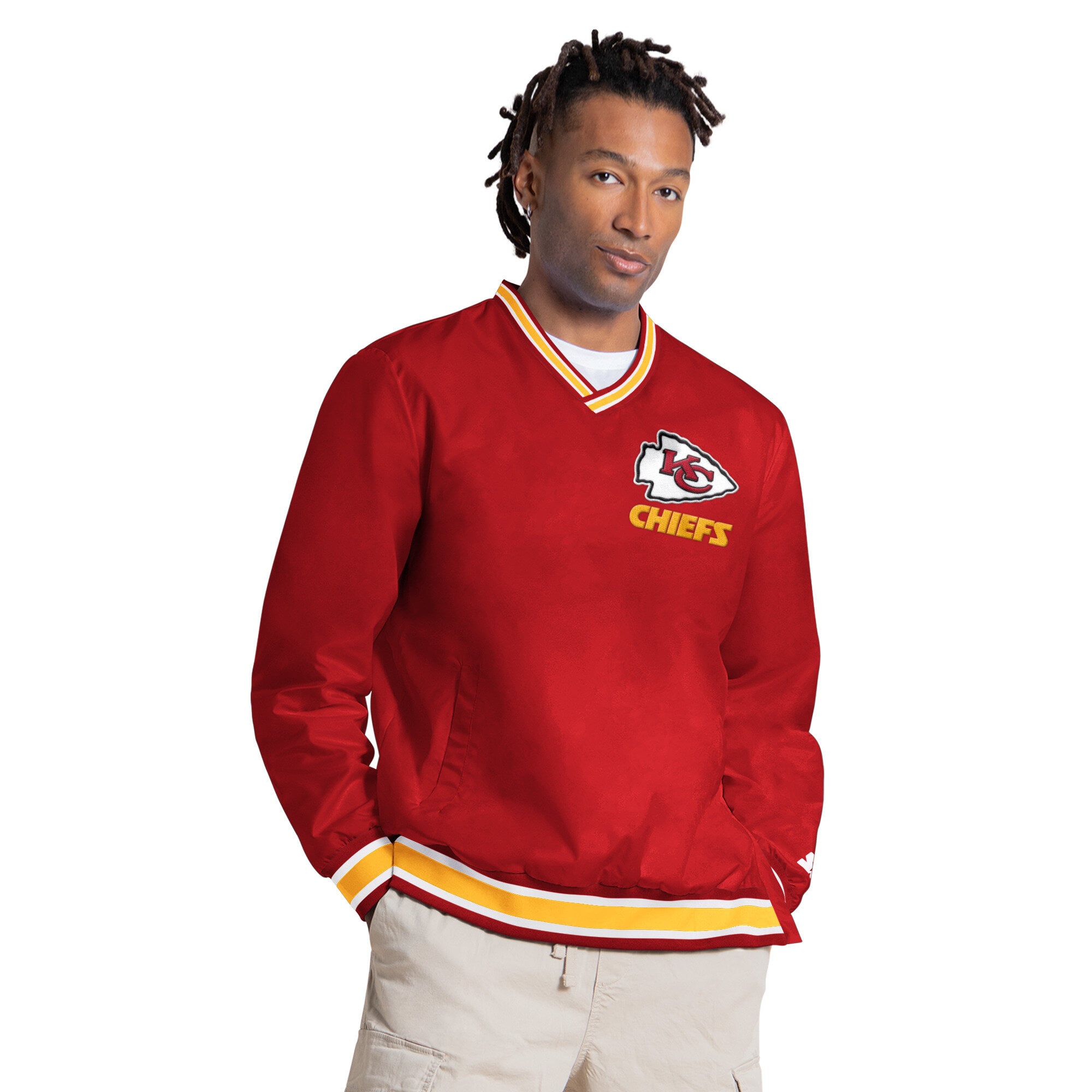 Pull à col en V Starter pour homme, modèle Patrick Mahomes rouge Kansas City Chiefs.