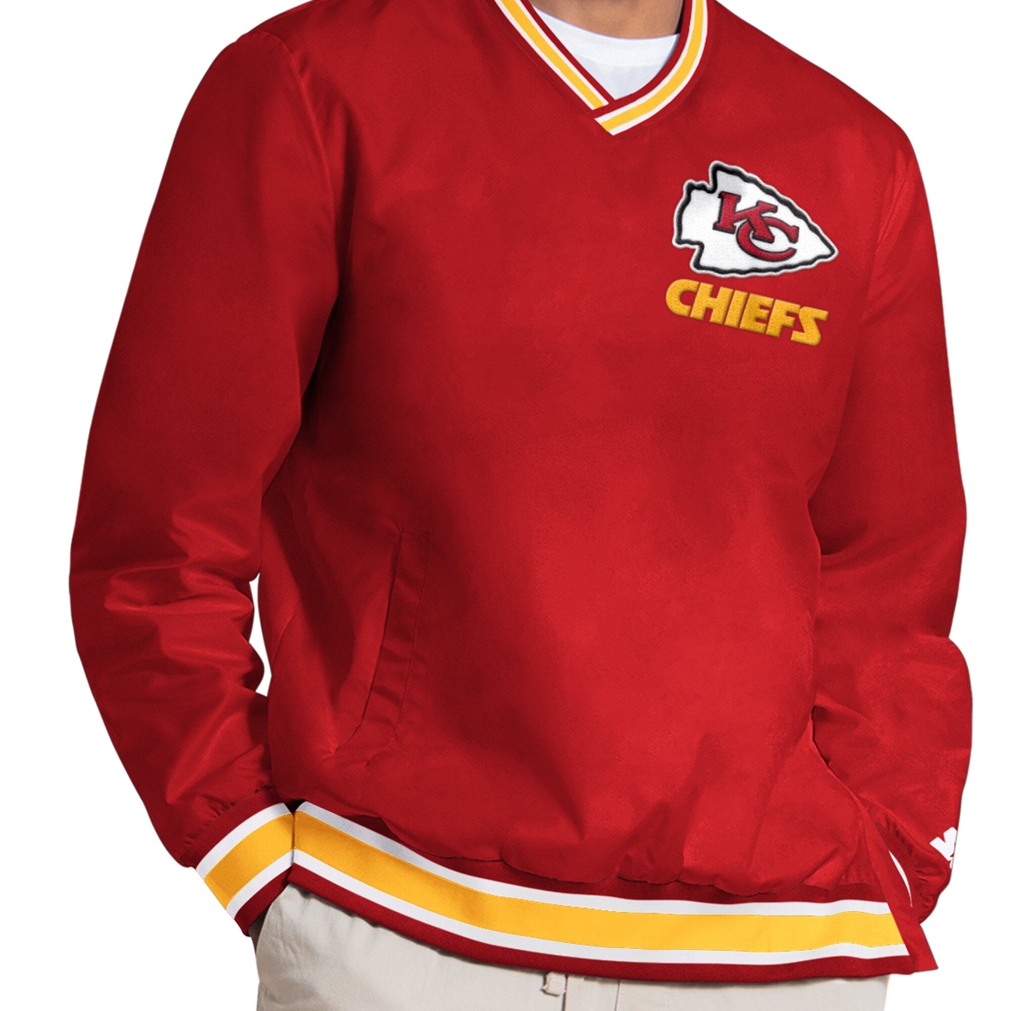 Pull à col en V Starter pour homme, modèle Patrick Mahomes rouge Kansas City Chiefs.